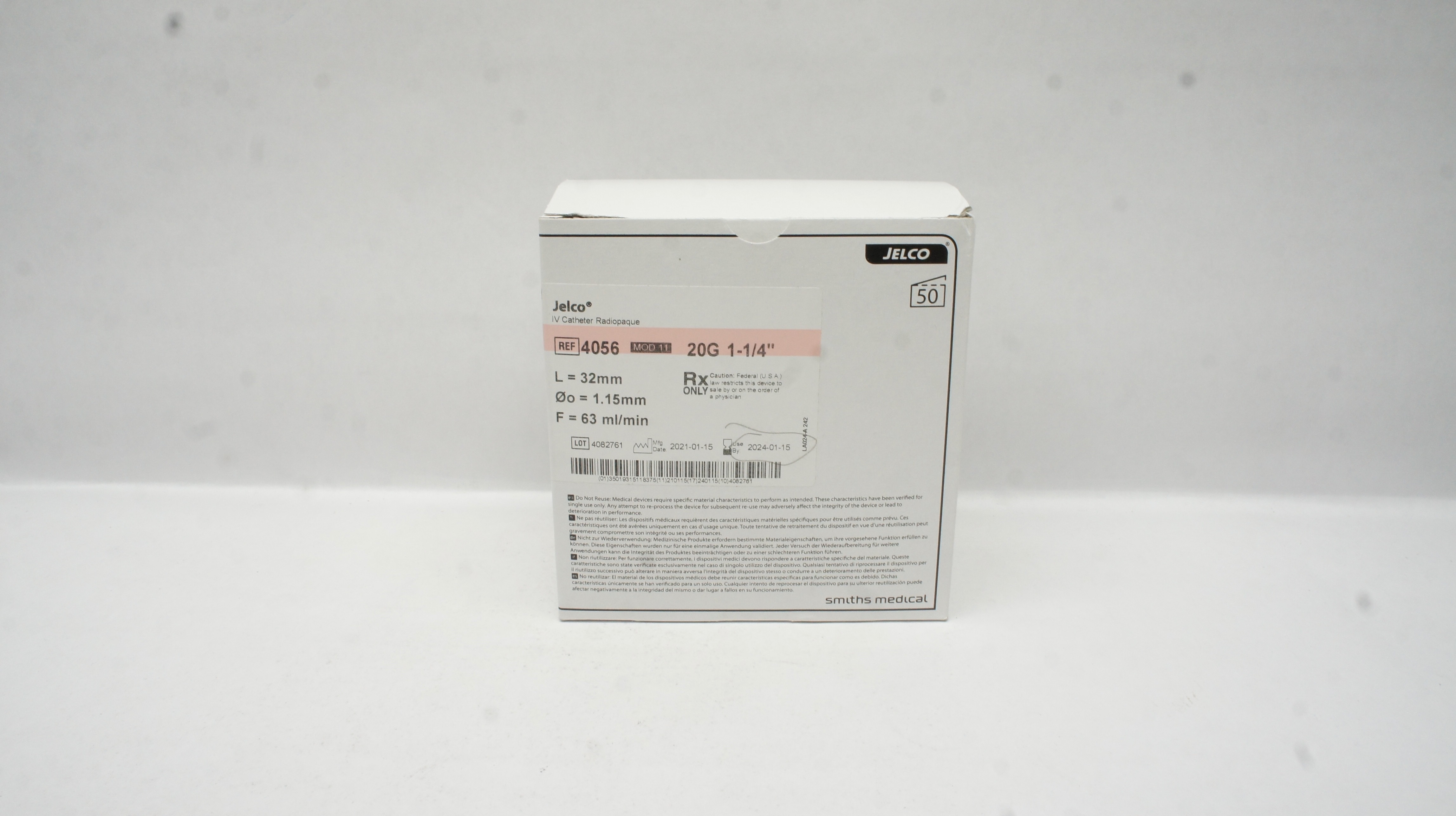 Smiths Medical 4056 Jelco I.V. Cath. Radiopaque 20G x 1-1/4inch (x) - Box of 50