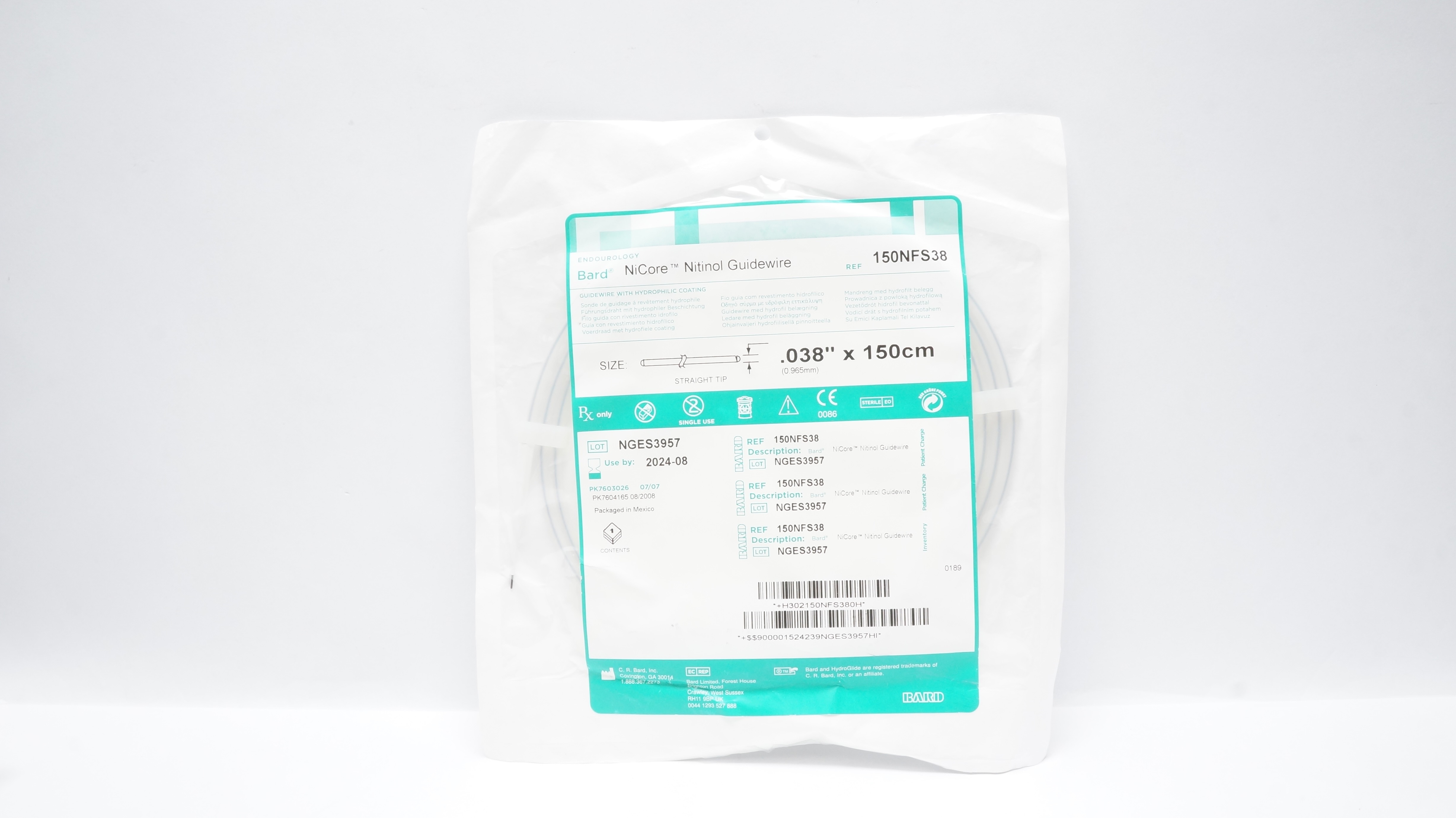 Bard 150NFS38 NiCore Nitinol Guidewire .038inch x 150cm (x)