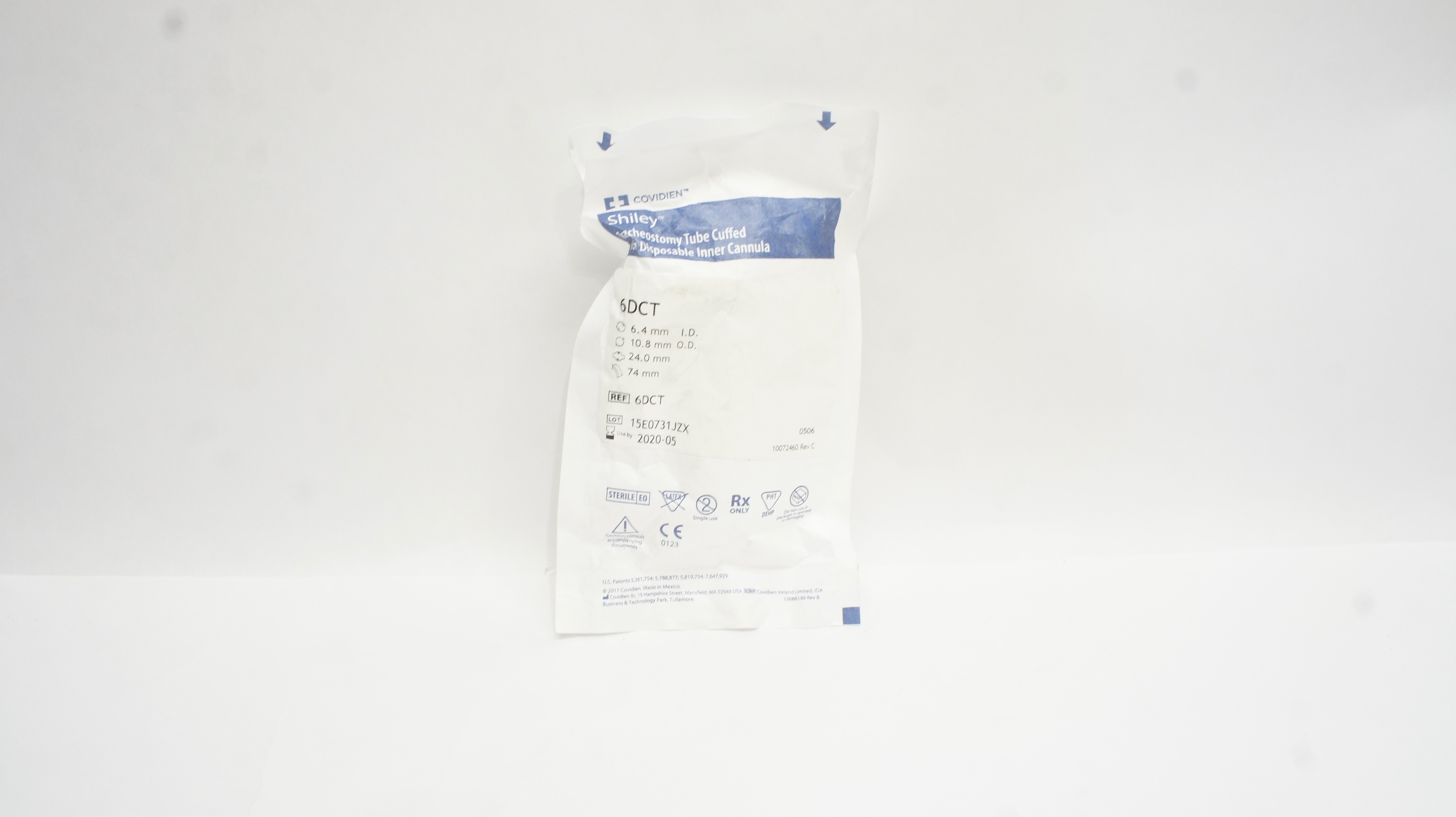 Covidien 6DCT Shiley Tracheostomy Tube Cuffed 6.4 ID x 10.8 OD x 24.0 x 74mm (x)