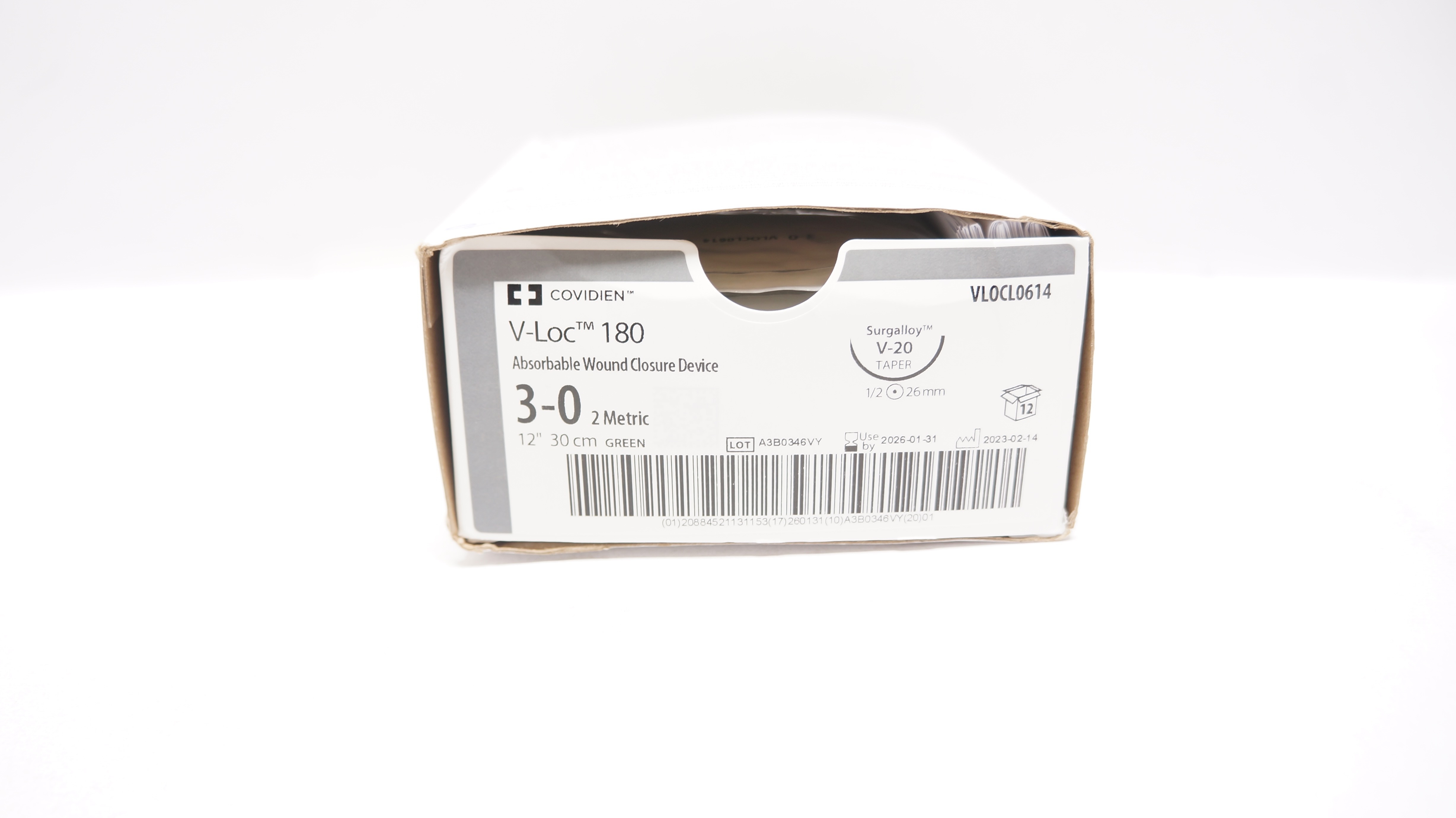 Covidien VLOCL0614 3-0 V-Loc 180 Wound Closure Device 12in. V-20 26mm -Box of 10