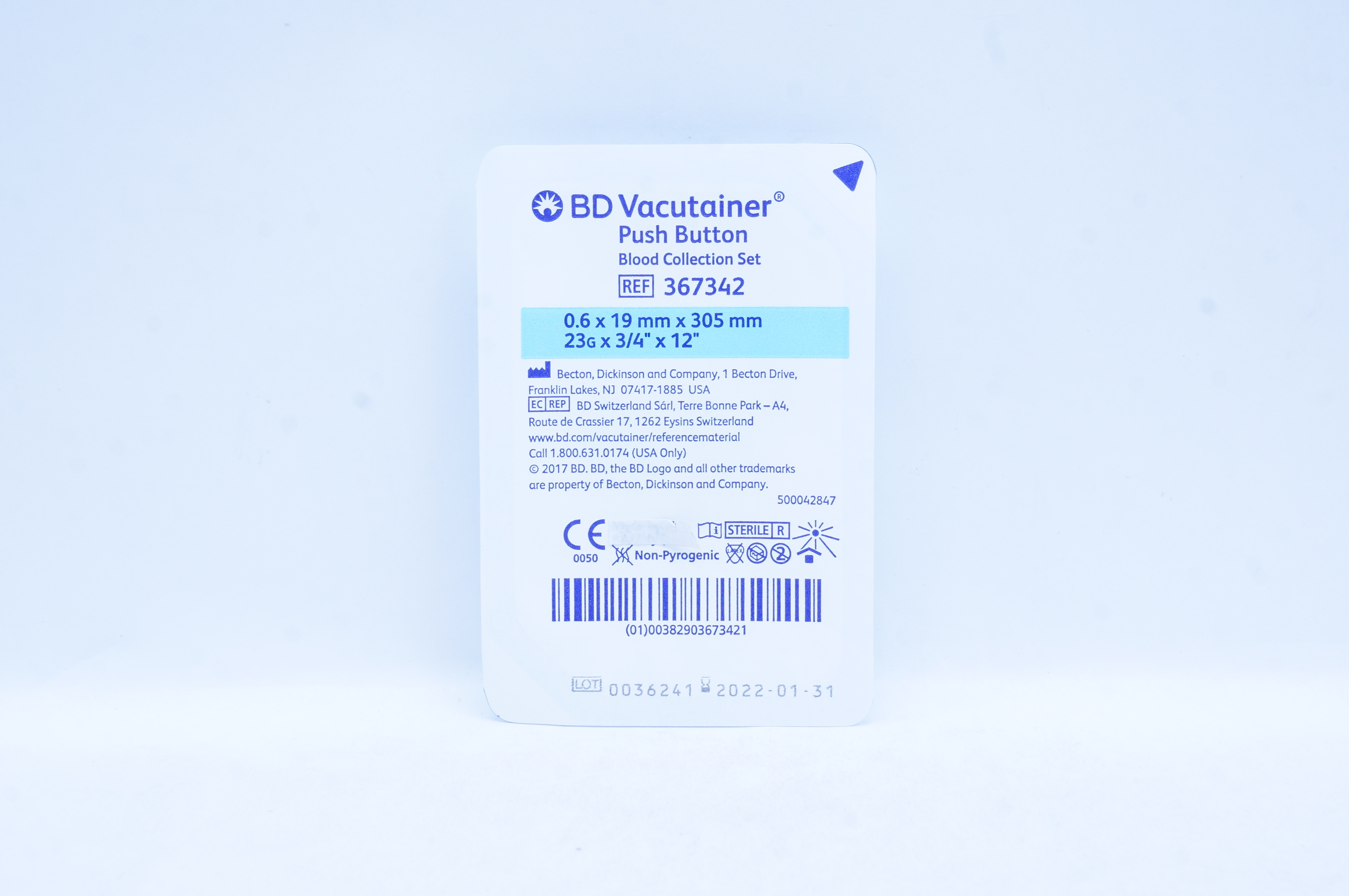 BD 367342 Push Button Blood Collection Set 23G x 3/4inch x 12inch (x)