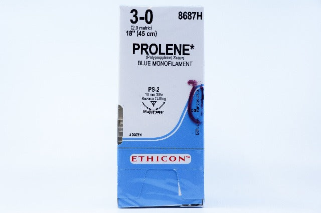 Ethicon 8687H 3-0 PROLENE, PS-2, 19mm 3/8c, 18inch ~ Pack of 36