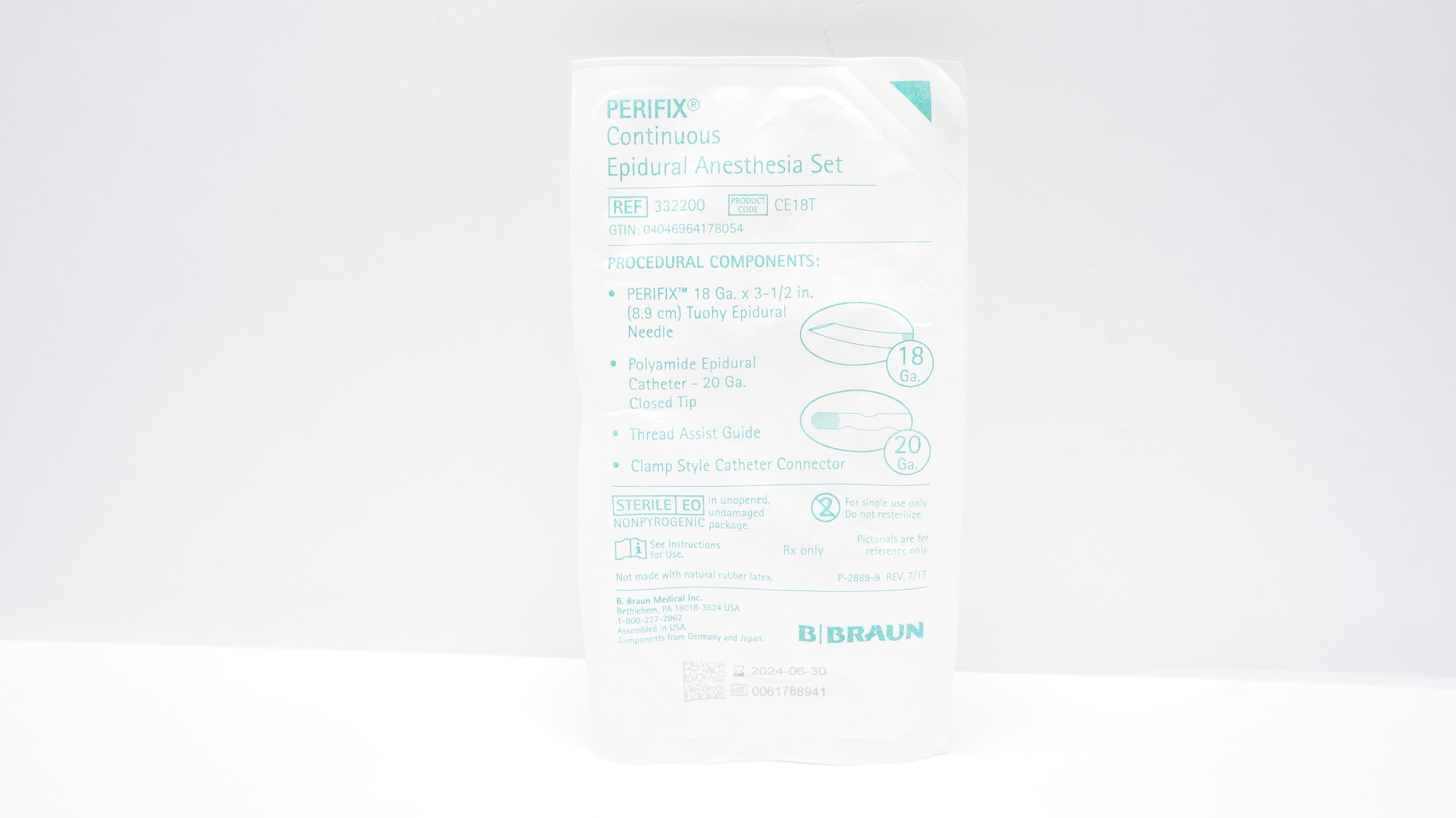 Braun 332200 Perifix Continuous Epidural Anesthesia Set 18Ga x 3-1/2inch 20Ga(x)