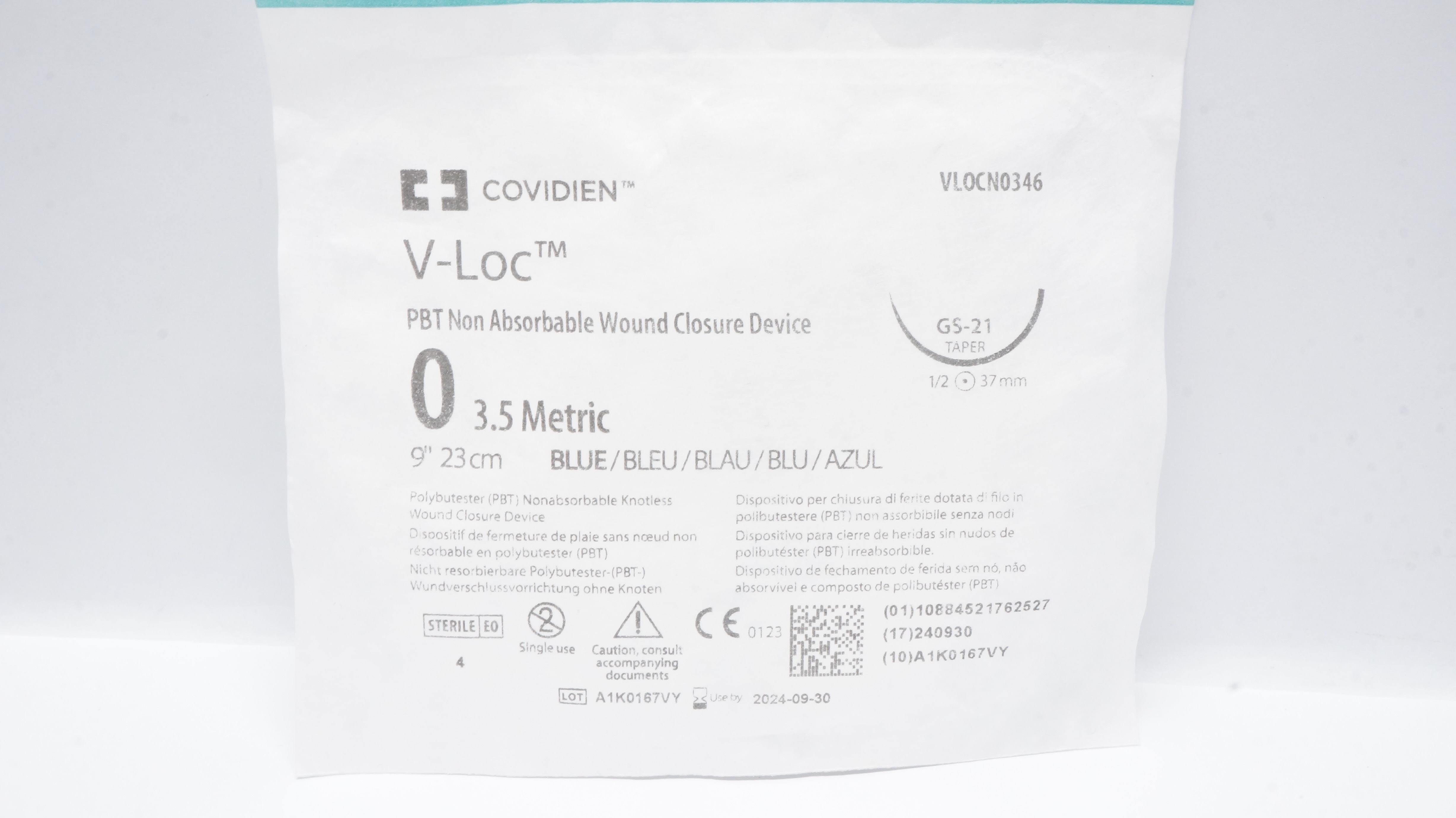 Covidien VLOCN0346 0 PBT Wound Closure Device GS-21 Taper 1/2c 37mm, 9inch (x)