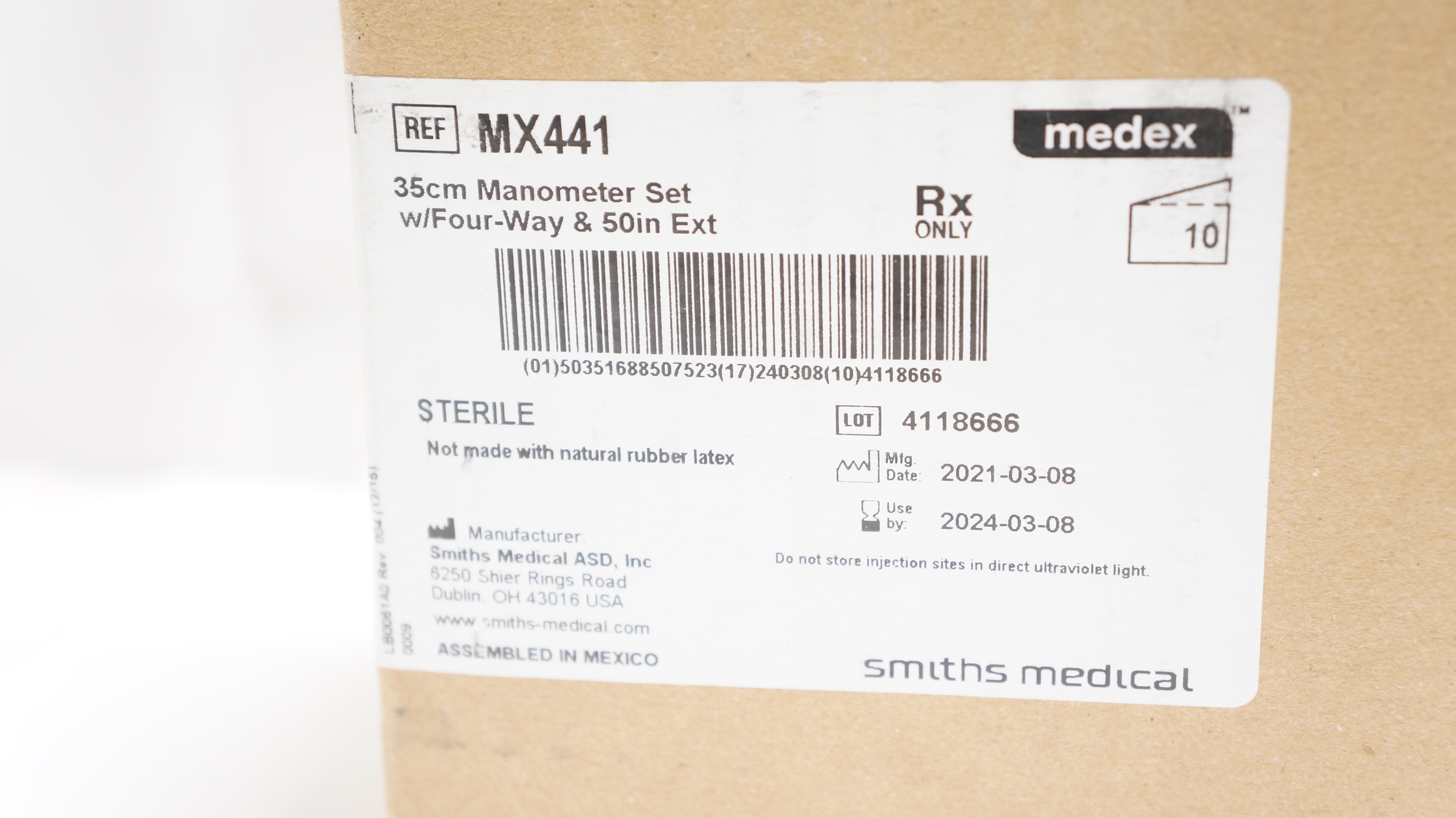 Smiths Medical MX441 Medex 35cm Manometer Set (x) - Box of 10