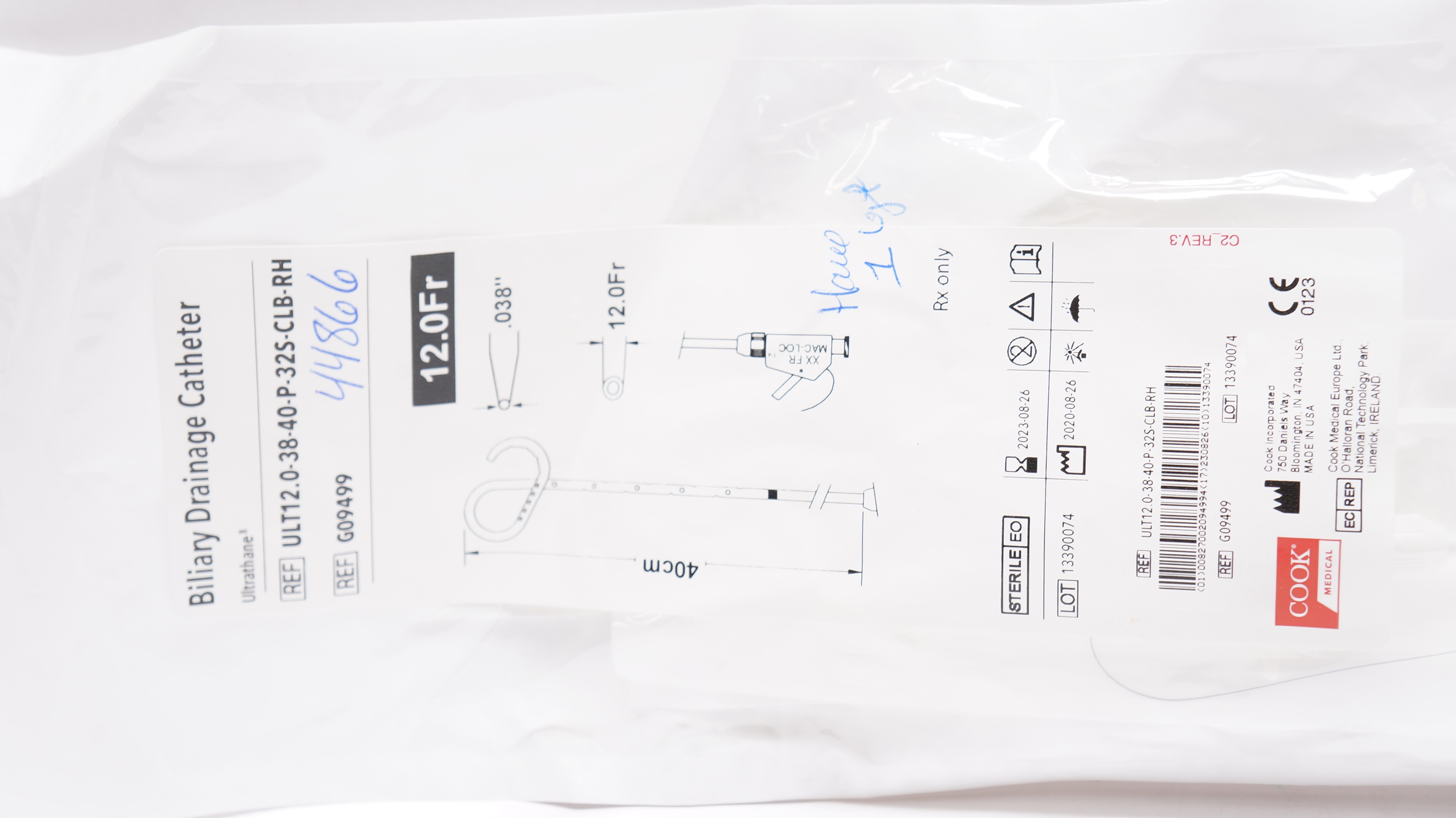 Cook Medical G09499 Ultrathane Biliary Drainage Cath. 12.0Fr x40cm x .038inch(x)