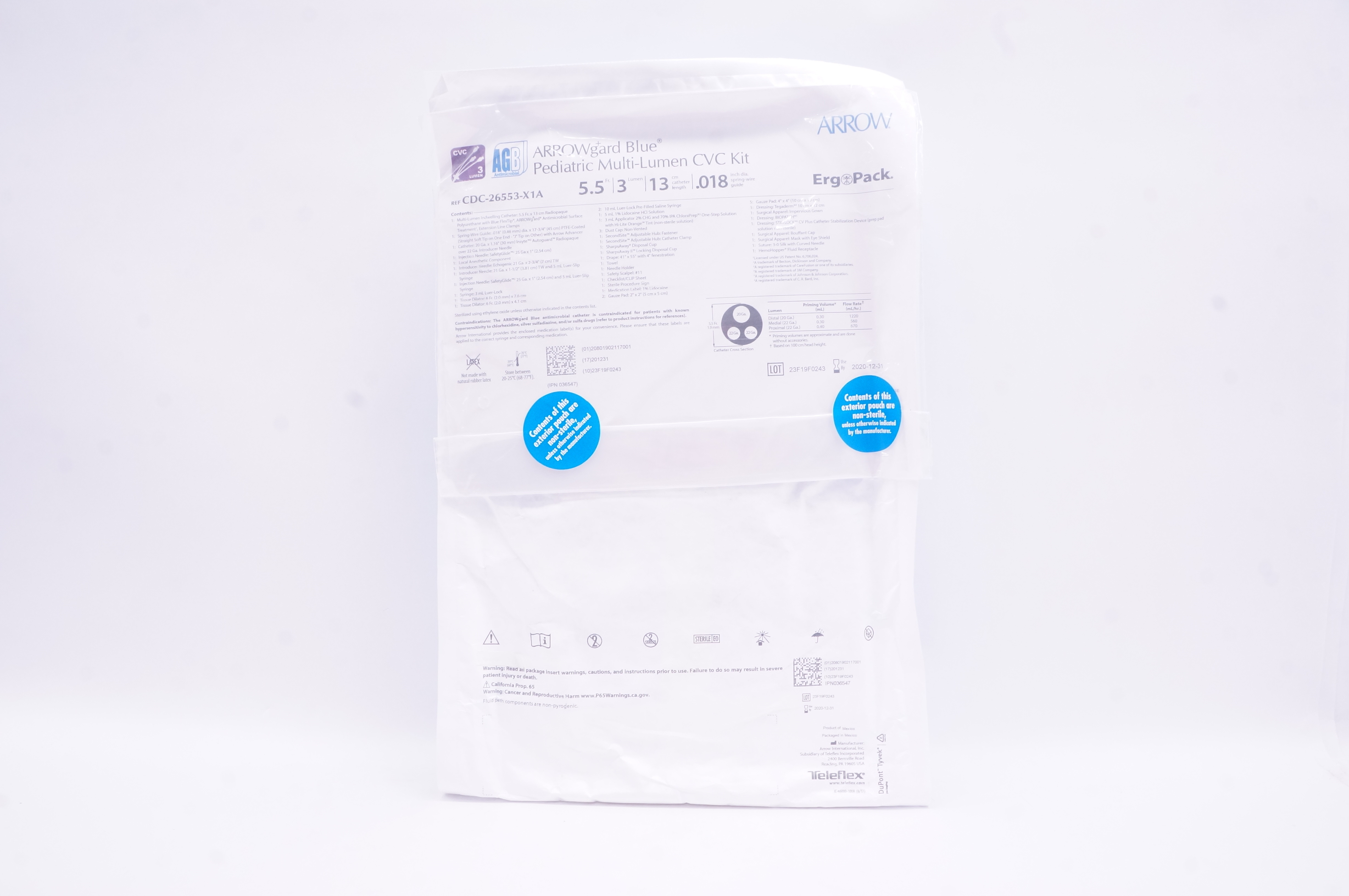 Arrow CDC-26553-X1A Arrowgard Blue Pediatric Multi-Lumen CVC Kit 5.5Fr (x)