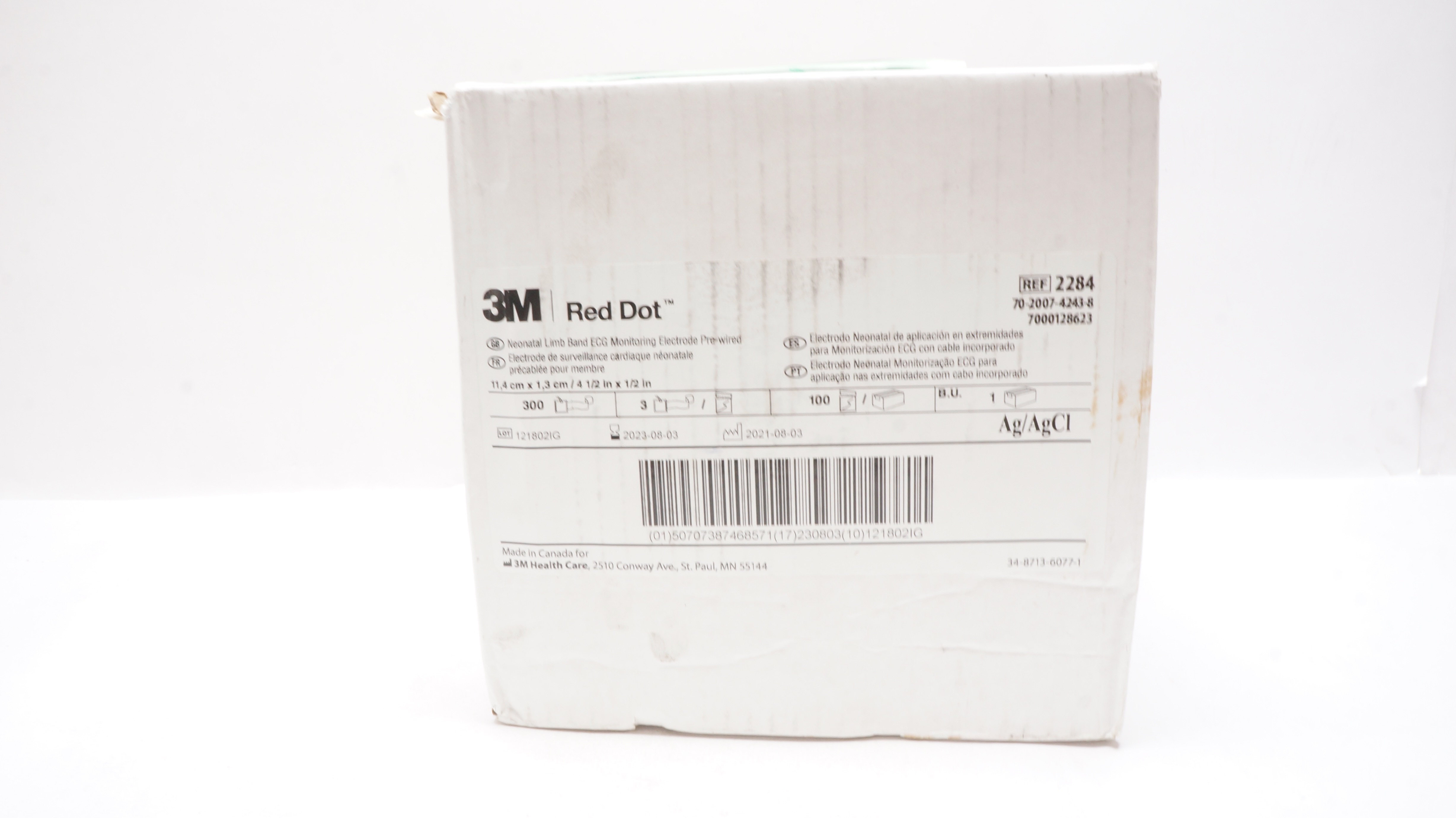3M 2284 Red Dot Neonatal Limb Band ECG Monitoring Electrode Pre-Wired-Box of 300