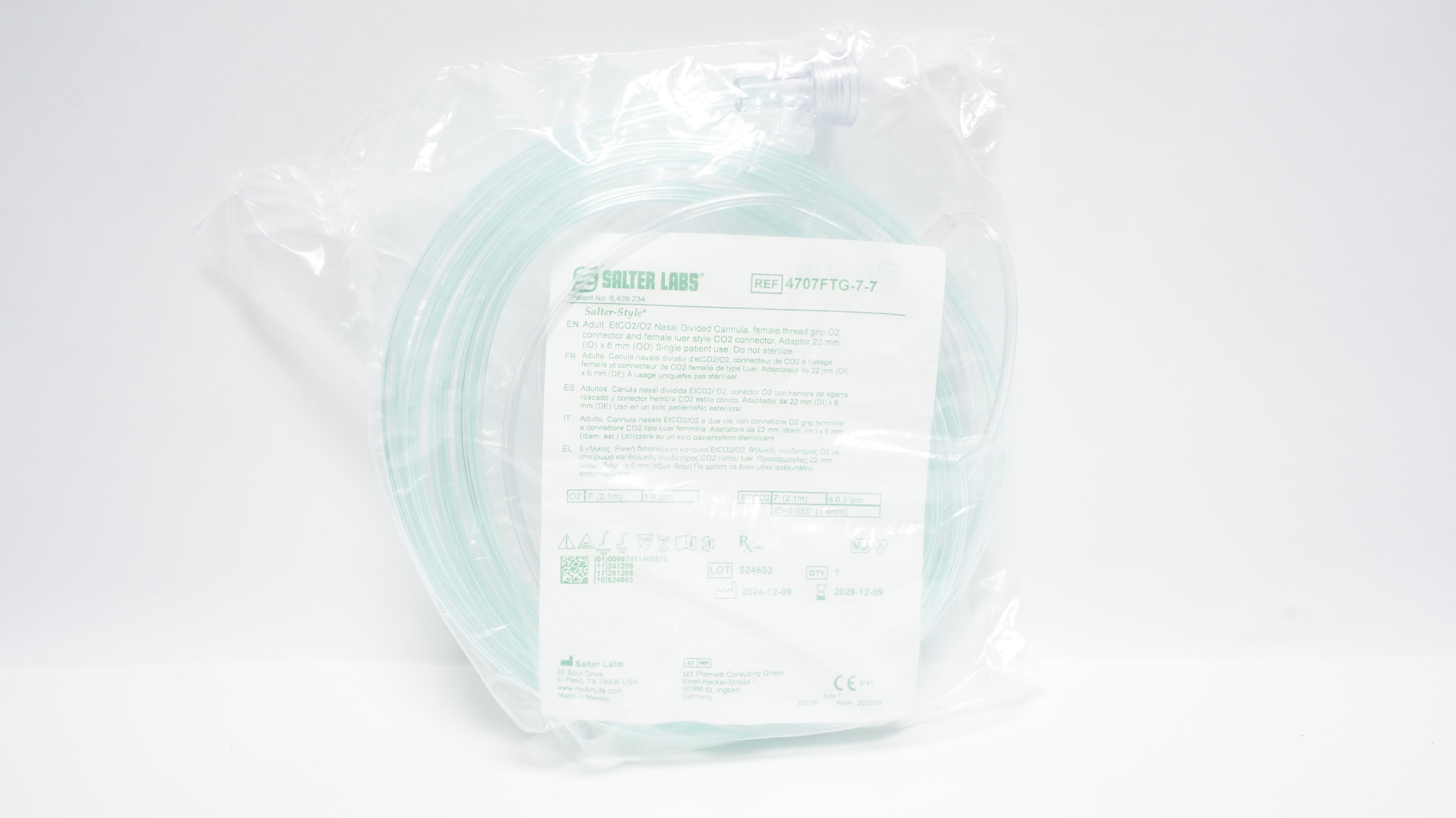 Salter Labs 4707FTG-7-7 Adult EtCO2/O2 Nasal DIvided Cannula