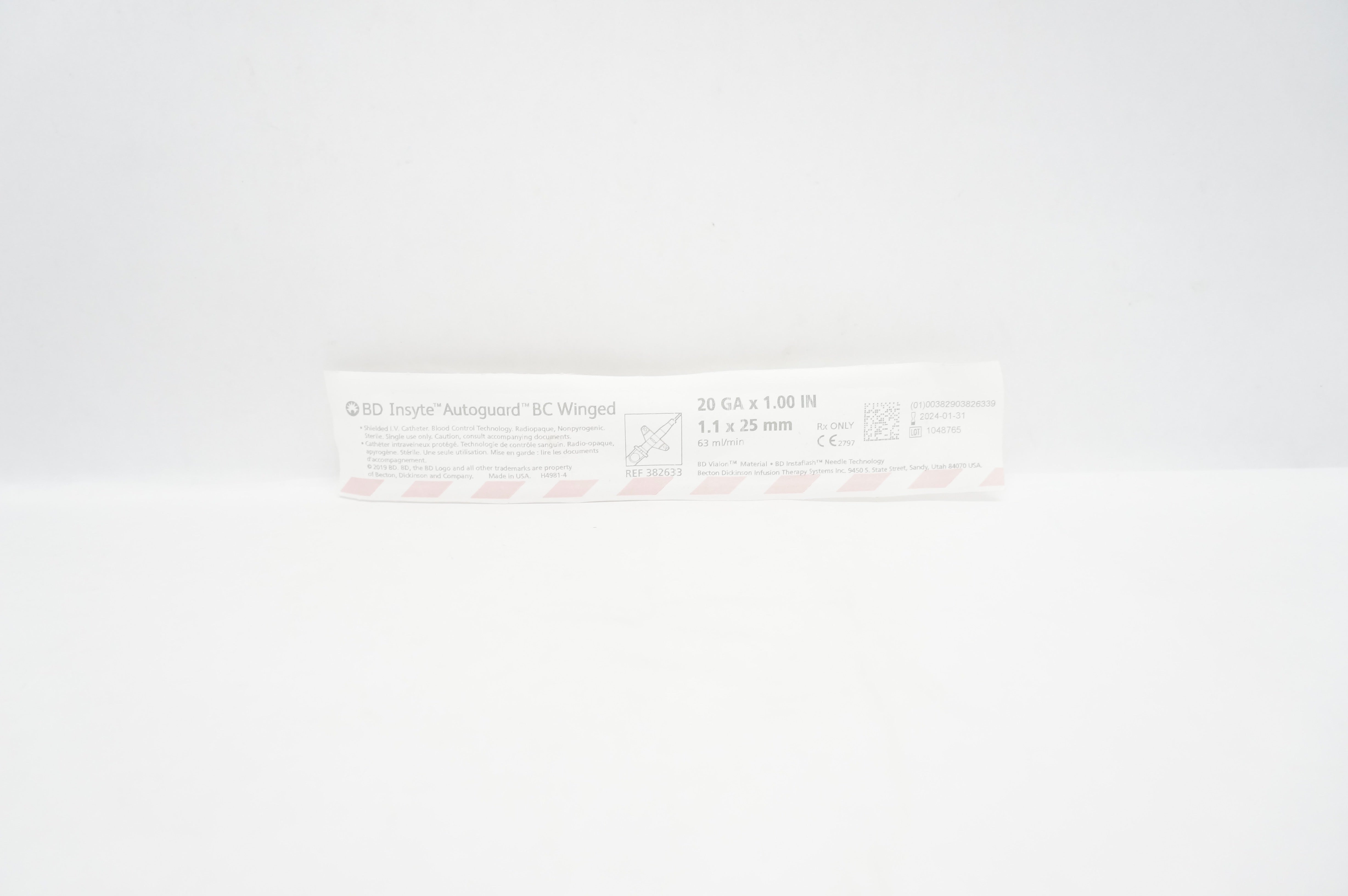 BD 382633 Insyte Autoguard BC Winged Shielded IV Cath. 20GA x 1.00inch 63ml/min