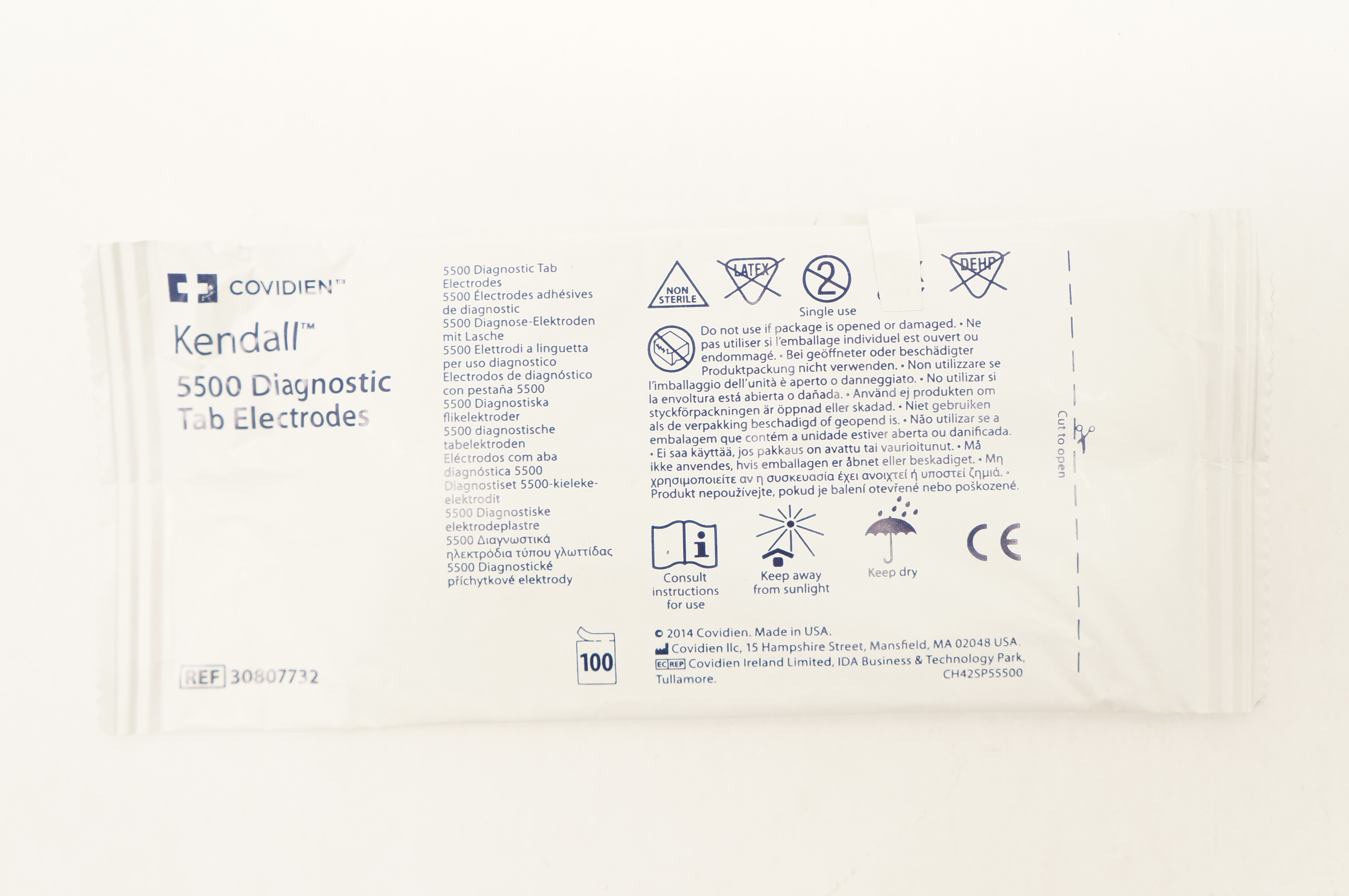 Covidien 30807732 Kendall 5500 Diagnostic Tab Electrodes -Pack of 100