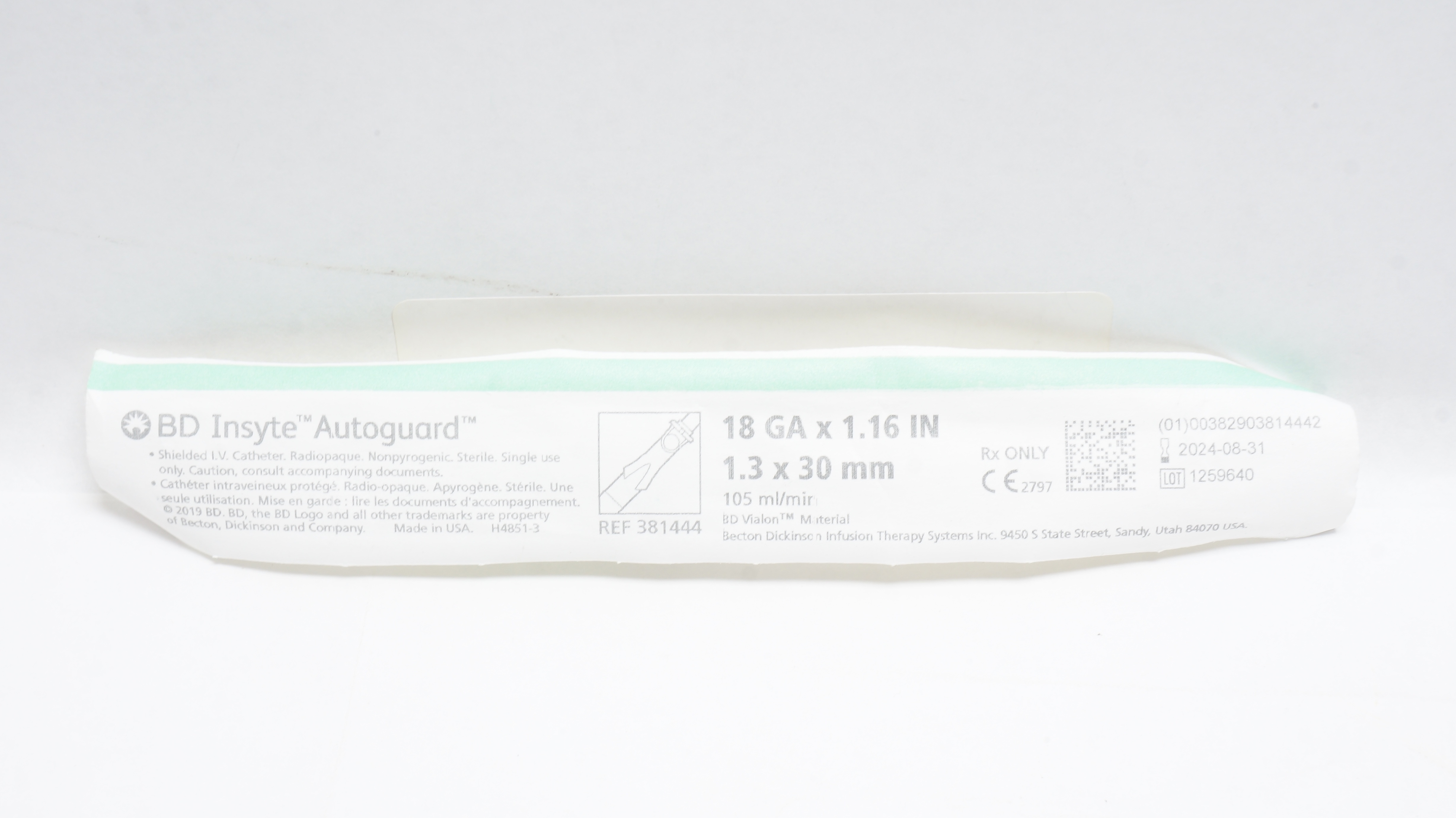 BD 381444 Insyte Autoguard Shielded I.V. Cath. 18Ga x 1.16inch 105ml/min
