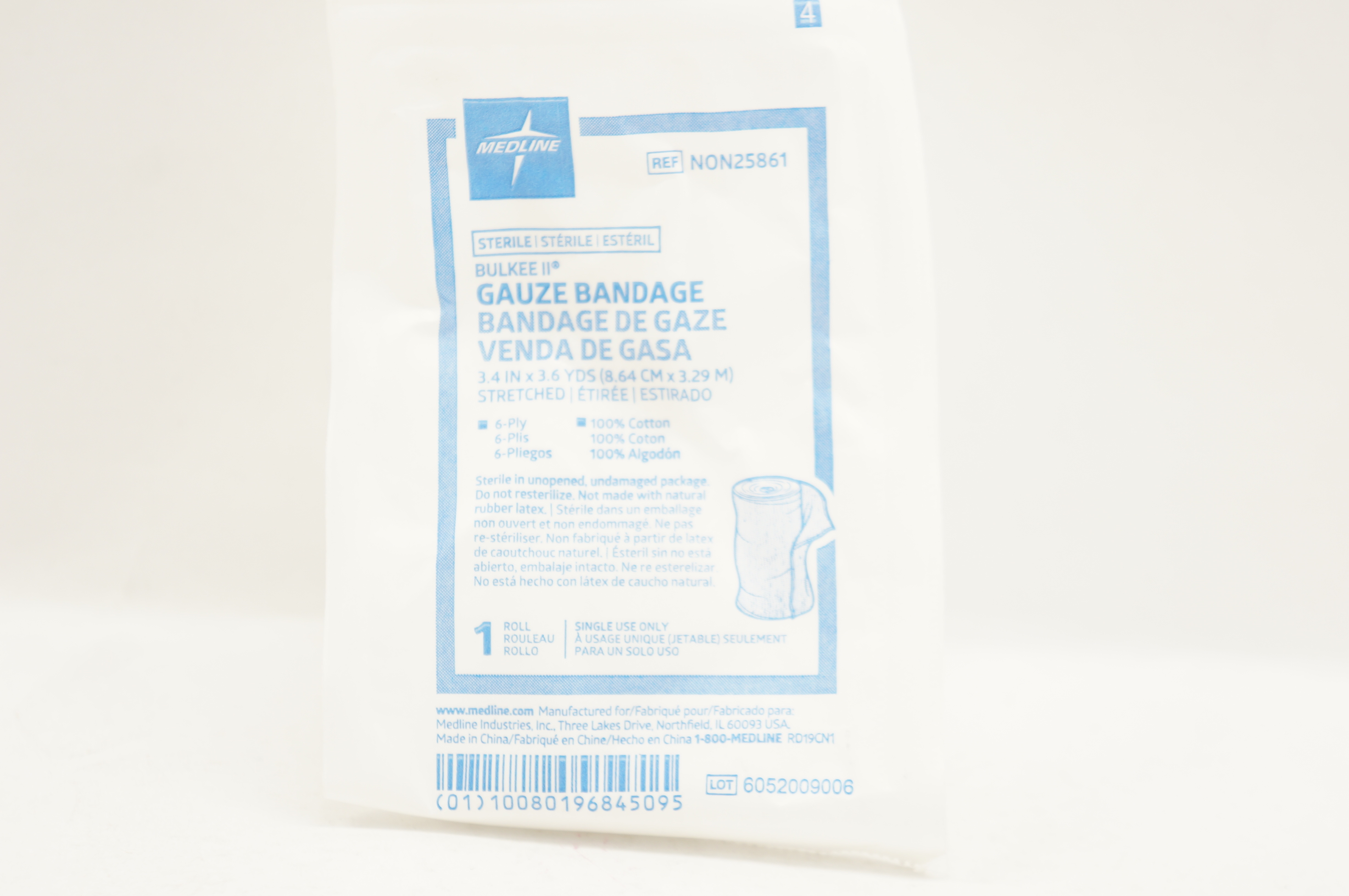 Medline NON25861 Bulkee II Gauze Bandage 6-Ply, 100% Cotton 3.4inch x 3.6yds