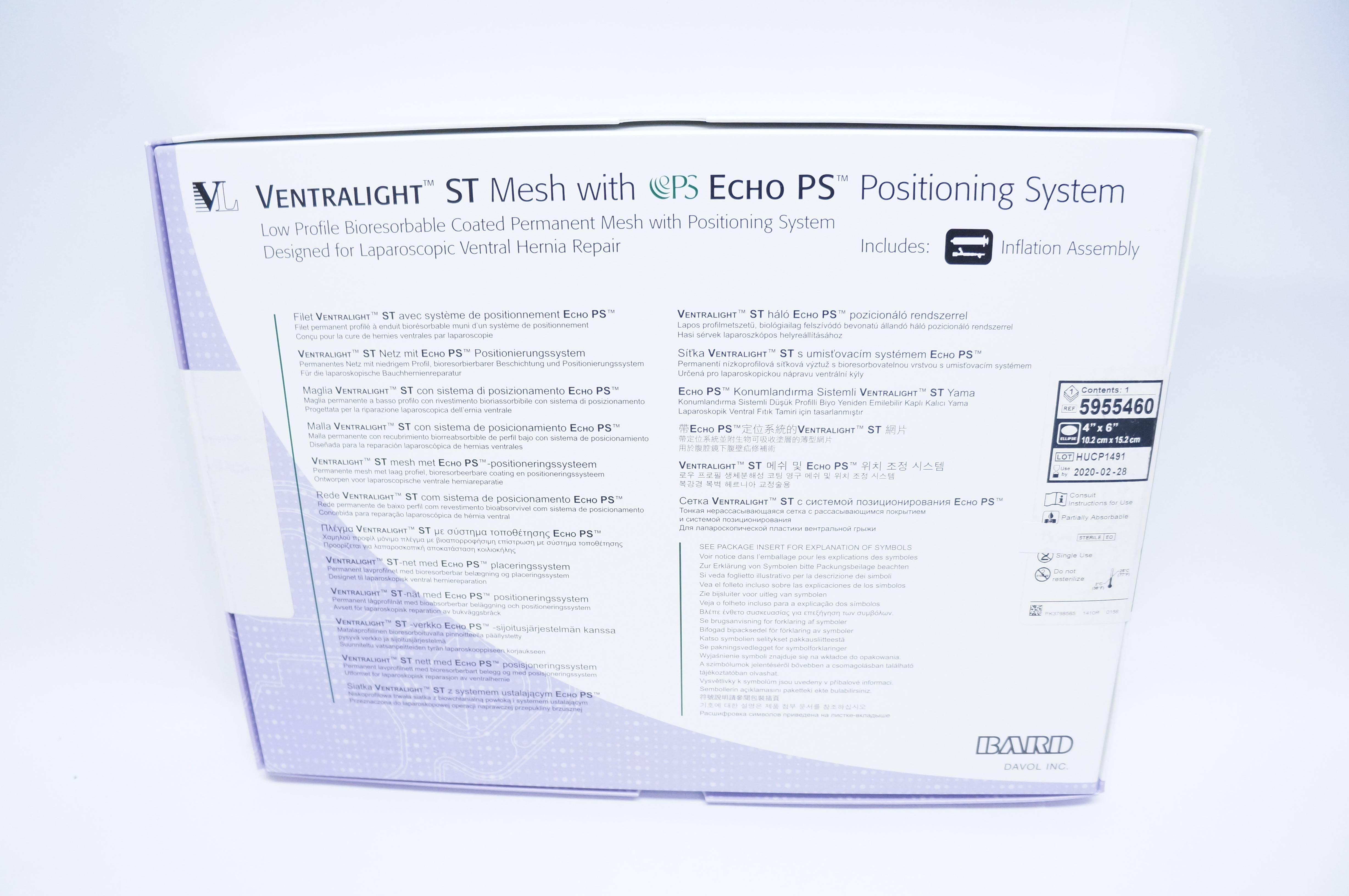 Bard 5955460 Ventralight ST Mesh With Echo Positioning System 4inch x 6inch (x)