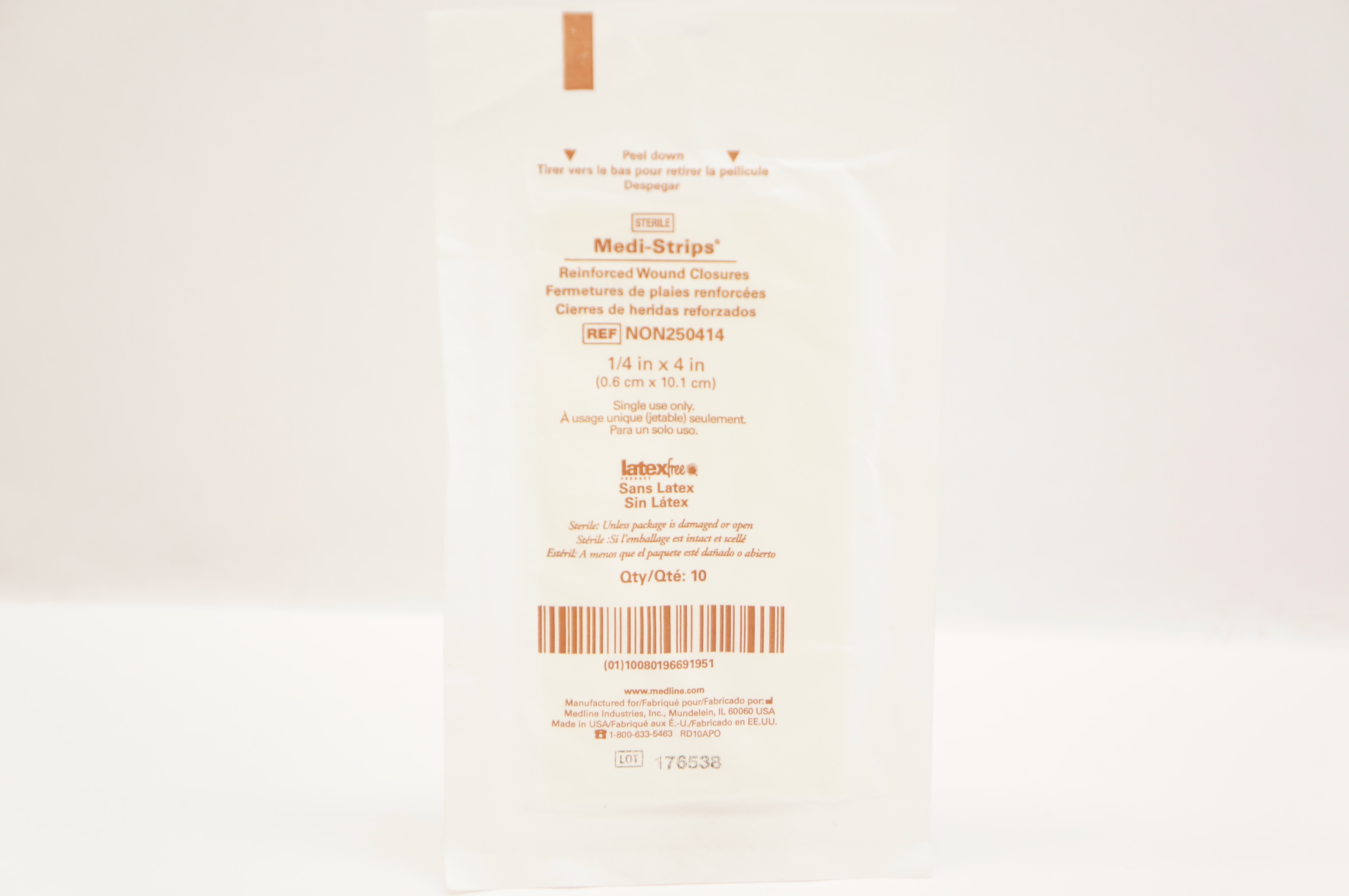 Medline NON250414 Medi-Strips Reinforced Wound Closures 1/4 x 4inch - Pack of 10