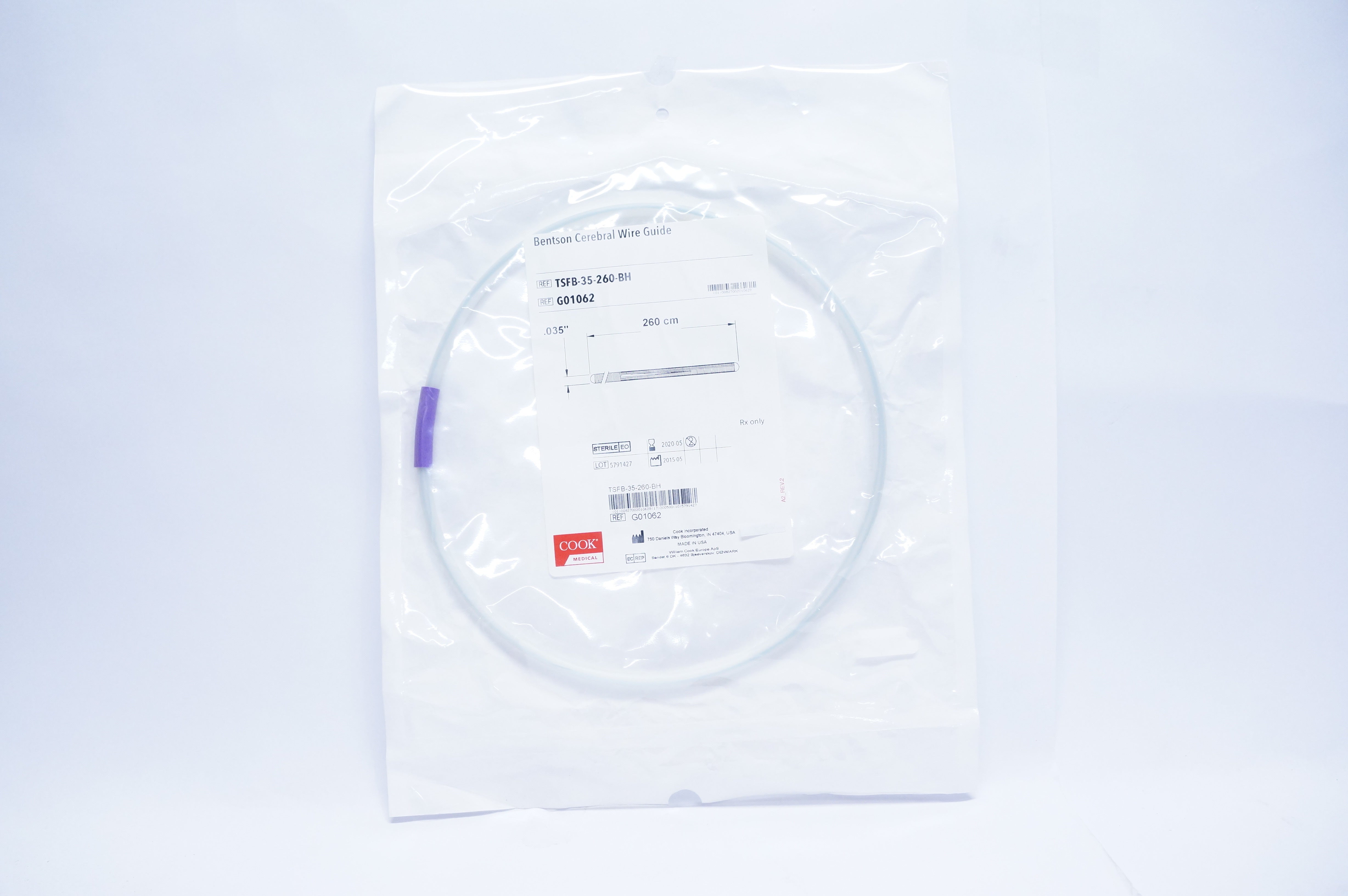 Cook Medical G01062 Bentson Cerebral Wire Guide 0.035inch x 260cm (x)