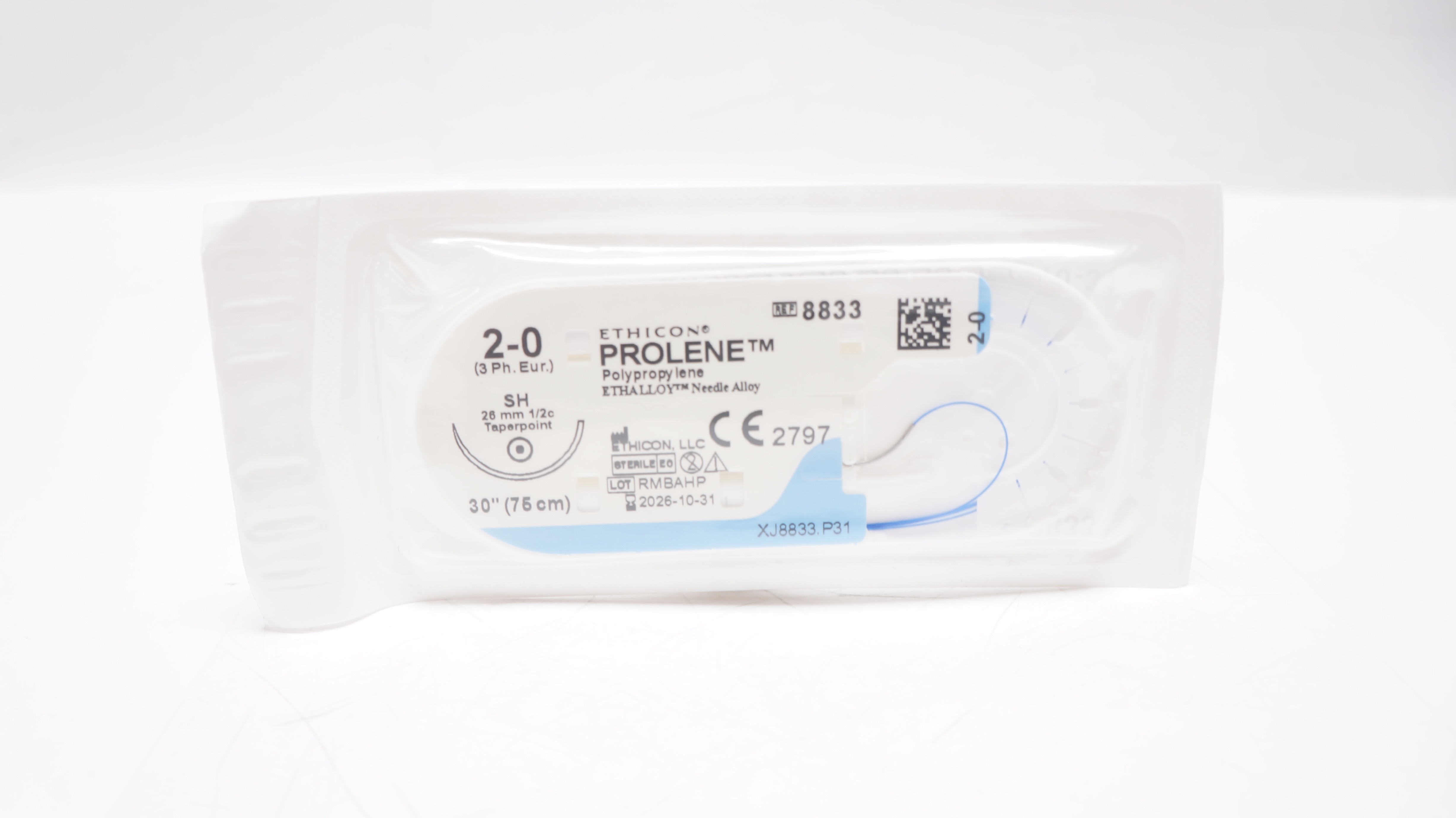 Ethicon 8833 2-0 PROLENE Polypropylene Stre SH 26mm 1/2c Taperpoint, 30inch