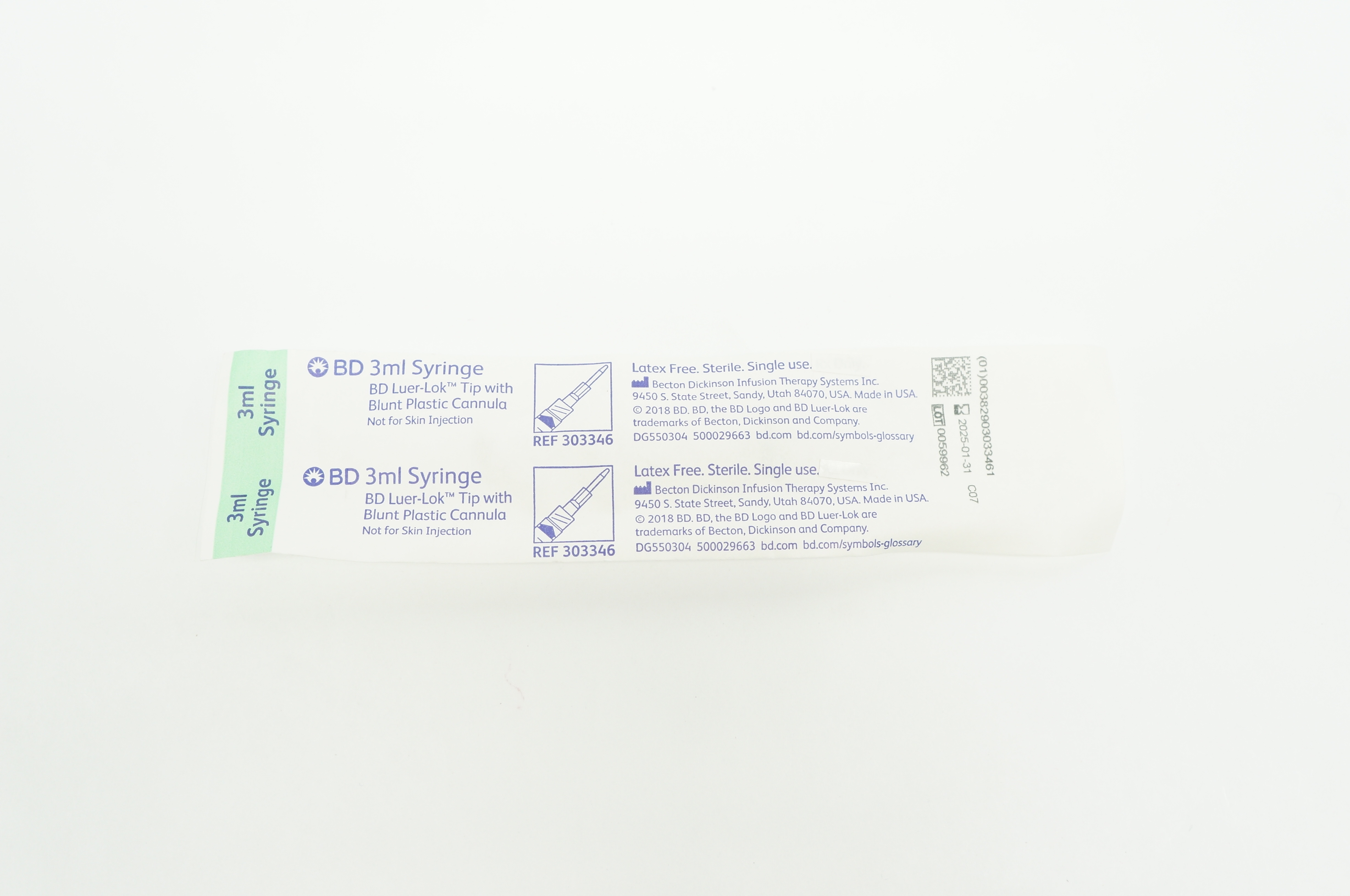 BD 303346 3ml Syringe Luer-Lock Tip with Blunt Plastic Cannula