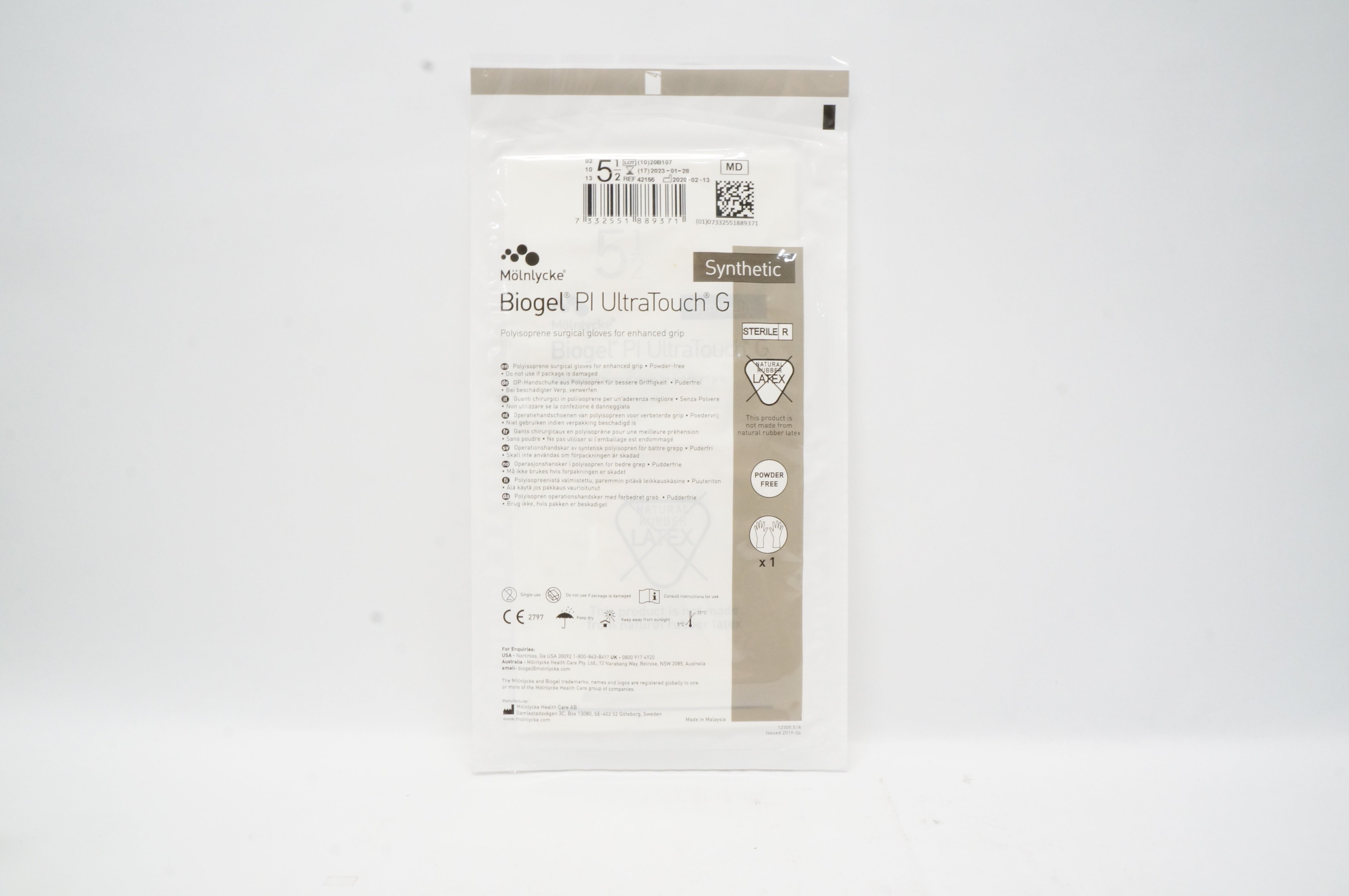 Molnlycke Healthcare 42155 Biogel Pl UltraTouch G Synthetic Gloves 5 1/2