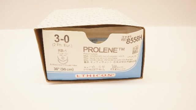 Ethicon 8558H 3-0 PROLENE, RB-1, 17mm 1/2c Taper, 36inch (x) - Box of 25