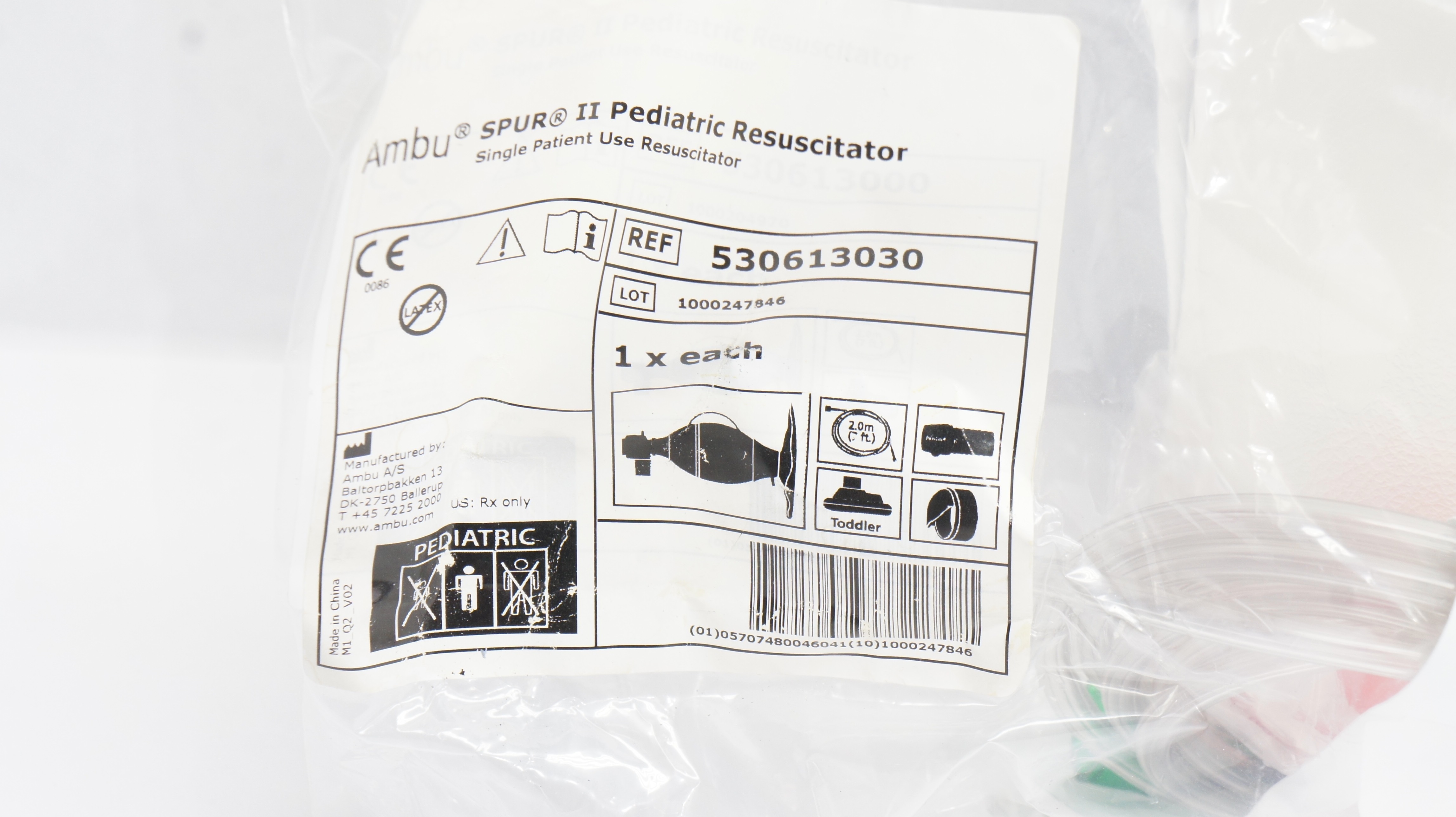 AMBU 530613030 SPUR II Pediatric Resuscitator 7ft.