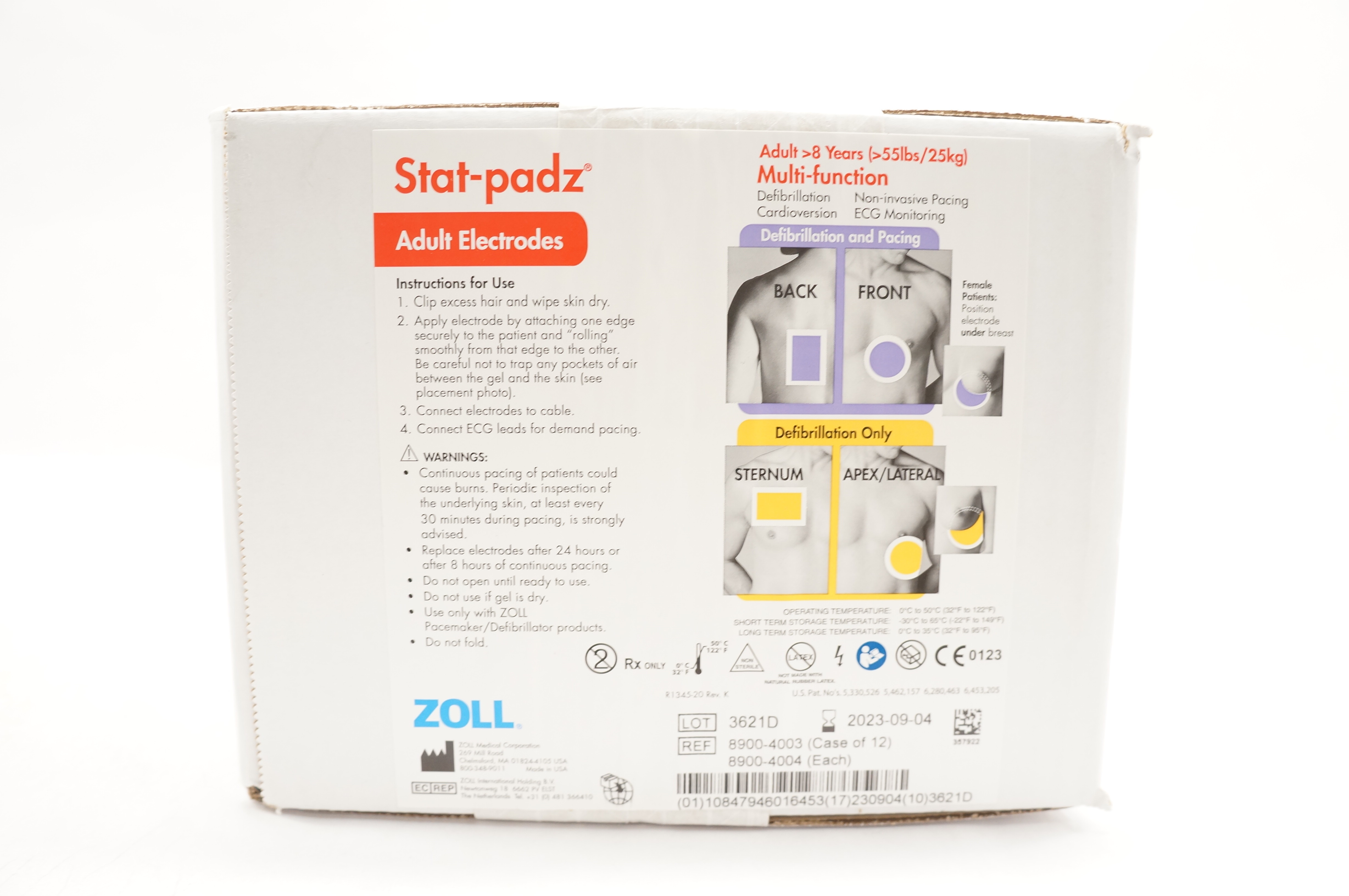 Zoll 8900-4003 Stat-padz Multi-Function Adult Electrodes>8Years>55 lbs-Case of12
