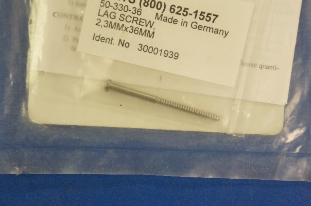 KLSMartin 50-330-36 Lag Screw 2.3mm x 36mm TI-6AL-4V Titanium Alloy