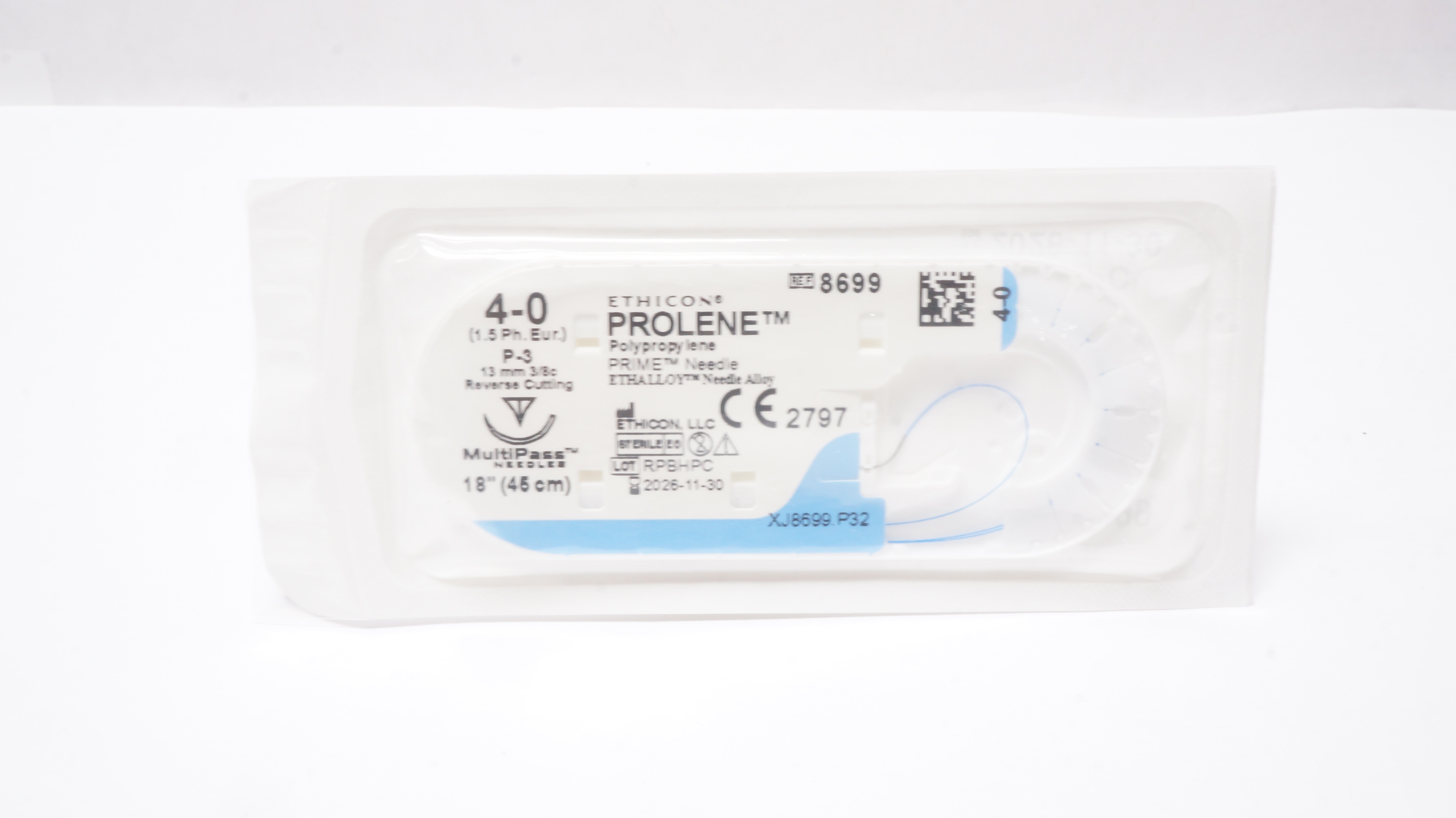 Ethicon 8699 4-0 PROLENE Polypropylene Stre P-3 13mm 3/8c Reverse Cutting 18inch