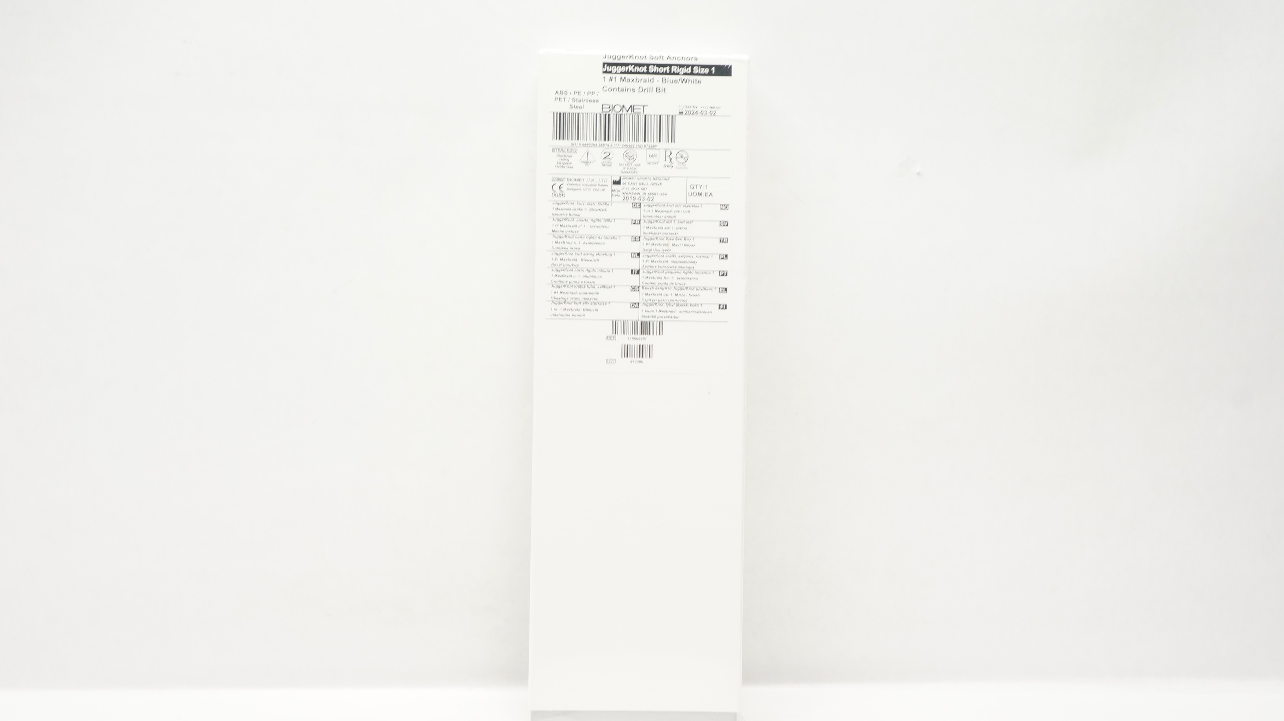 Biomet 110005307 JuggerKnot Sott Anchors Short Rigid Size 1, 1.45mm (x)