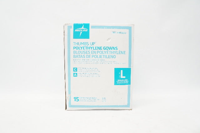 Medline CRI5000 Thumbs Up Polyethylene Gowns, Regular Large, Blue - Box of 15