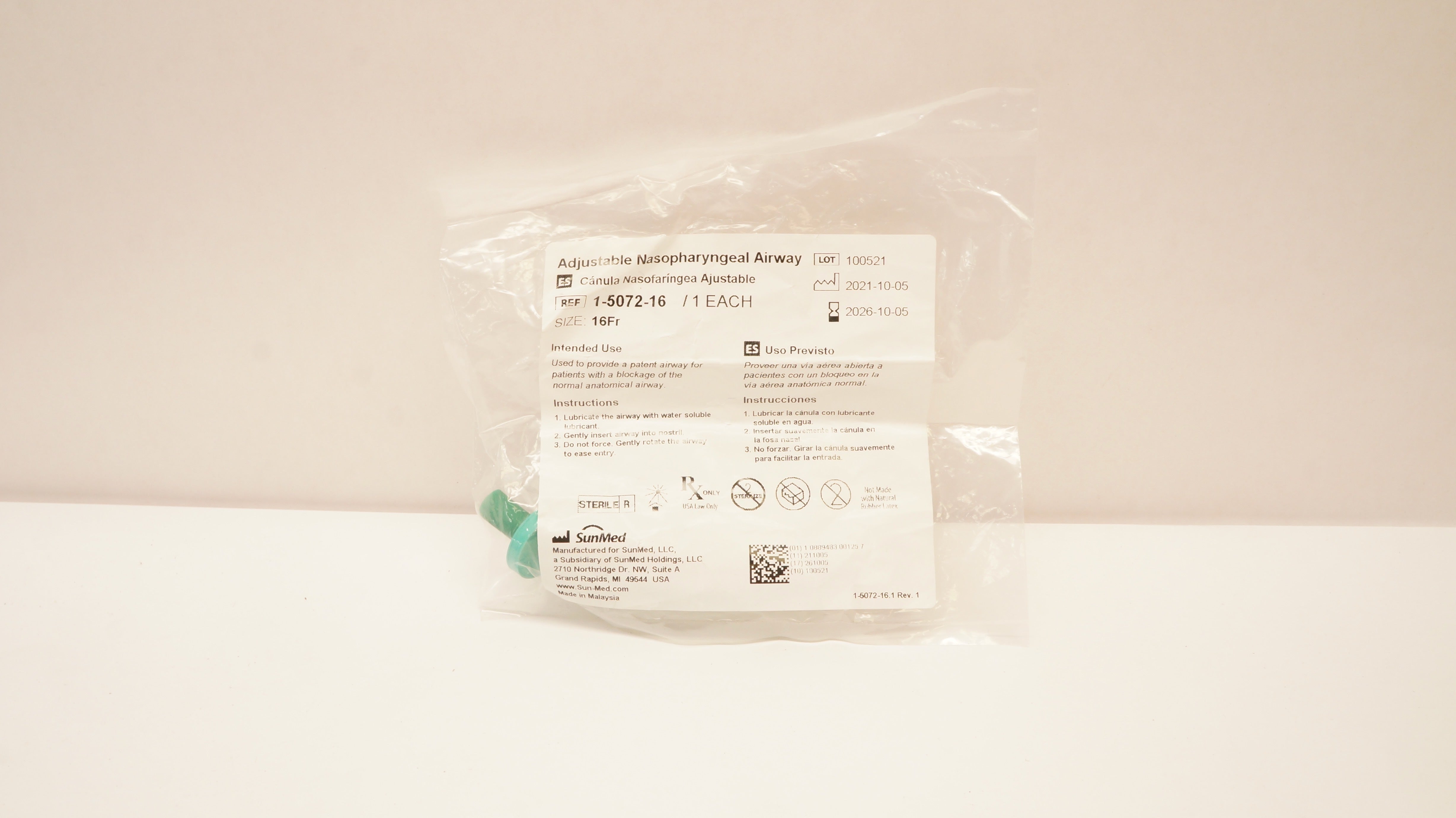 SunMed 1-5072-16 Adjustable Nasopharyngeal Airway 16Fr