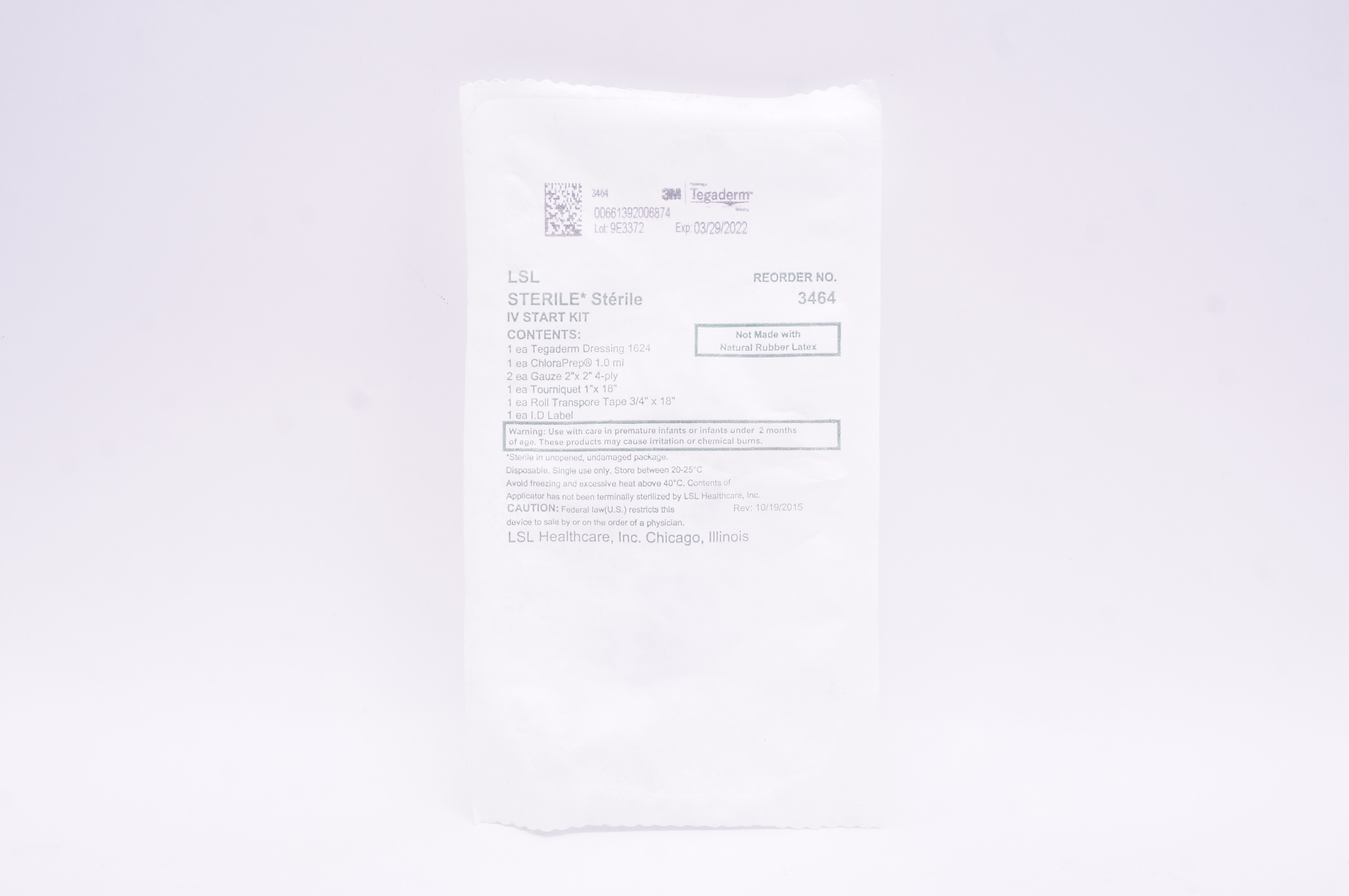 3M 3464 Tegaderm LSL Sterile IV Start Kit