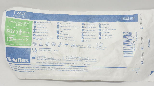Teleflex 175030 LMA Supreme Laryngoscopy Mask Airway Size 3 30-50kg <30ml/60cm