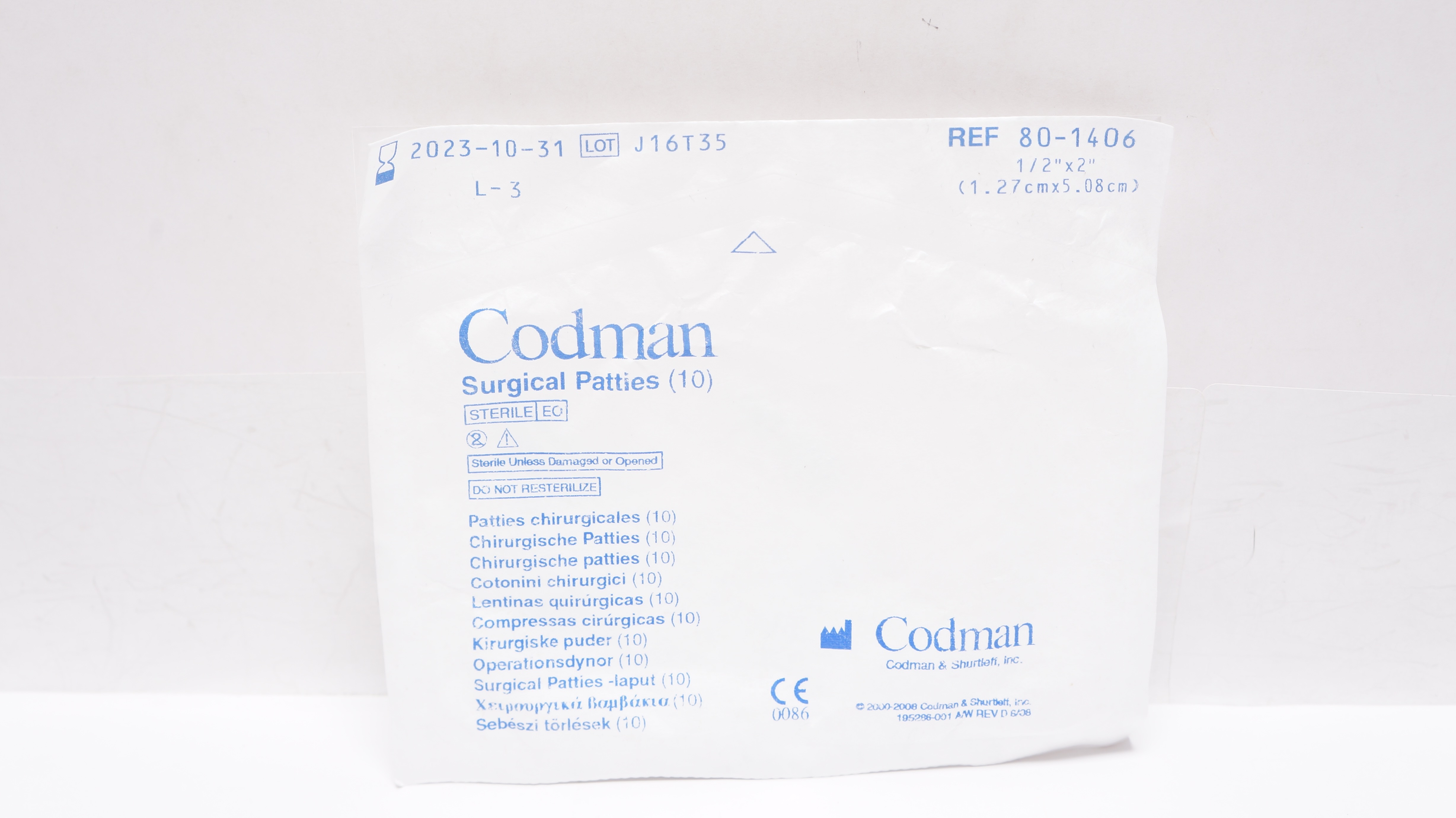Codman 80-1406 Surgical Patties 1/2inch x 2inch (x) - Pack of 10