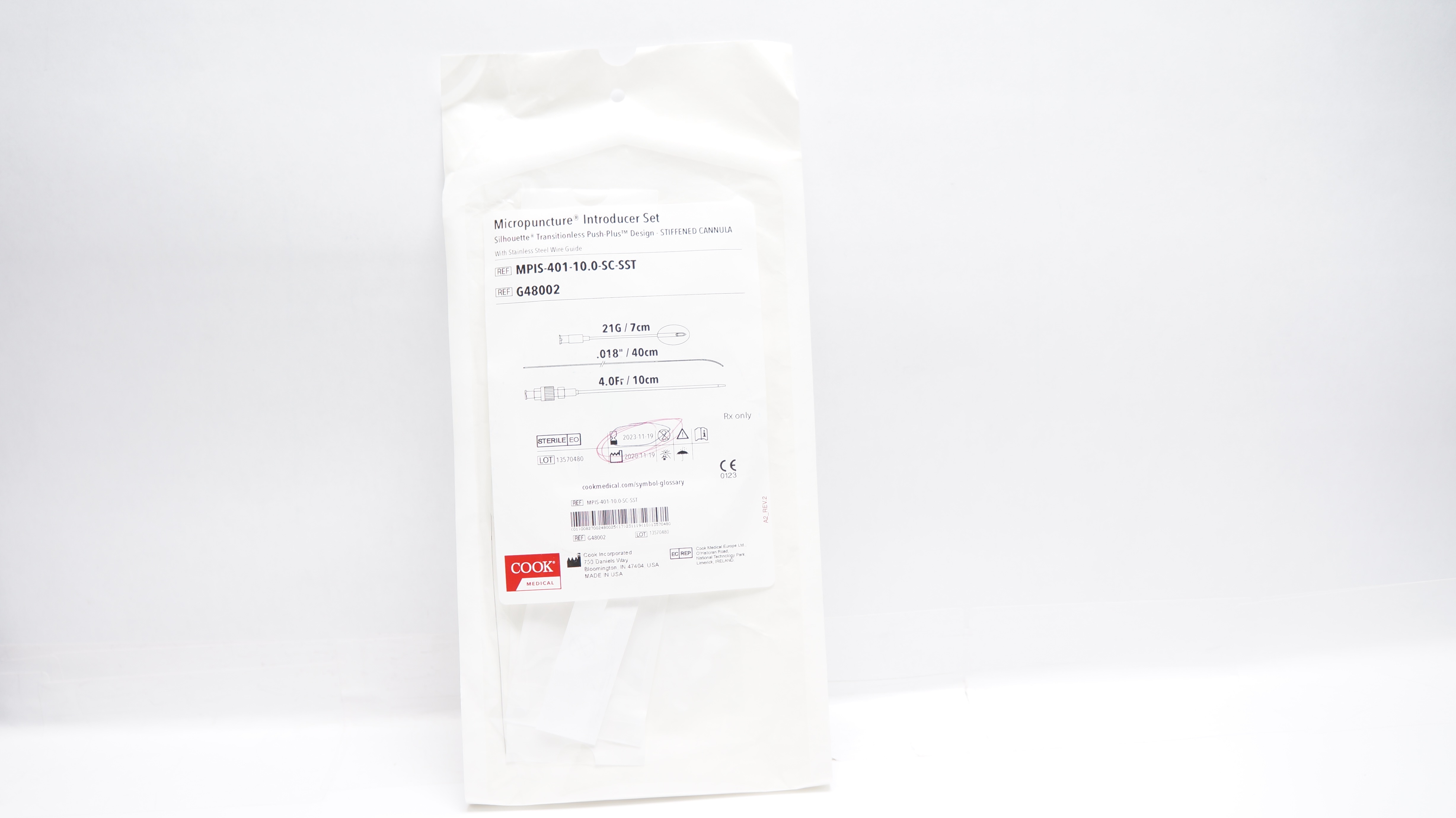 Cook G48002 Micropuncture Introducer Set 21G/7cm .018inch/40cm 4.0Fr/10cm (x)