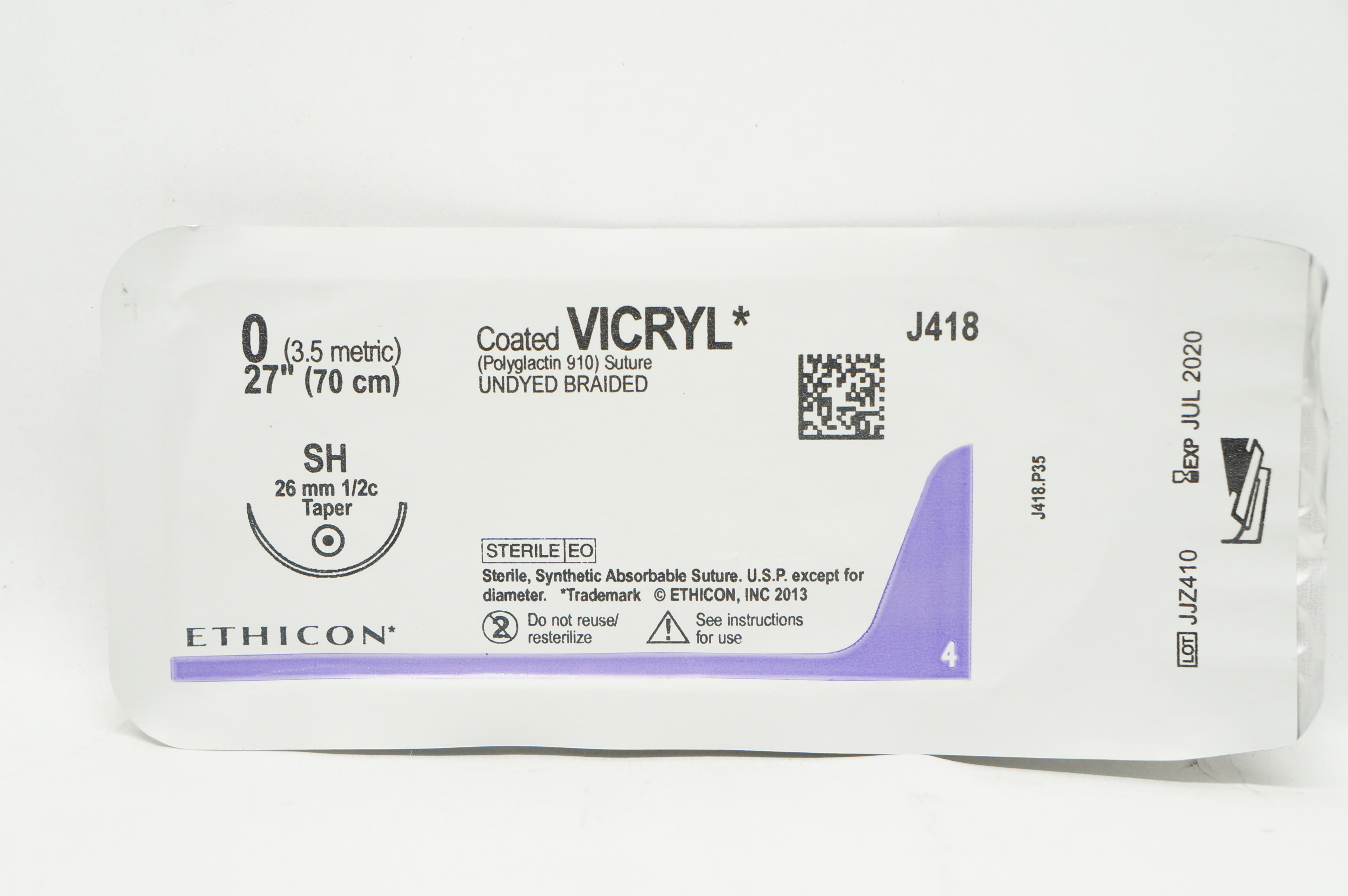 Ethicon J418 0 Coated VICRYL Stre SH 26mm 1/2c Taper, 27inch (x)