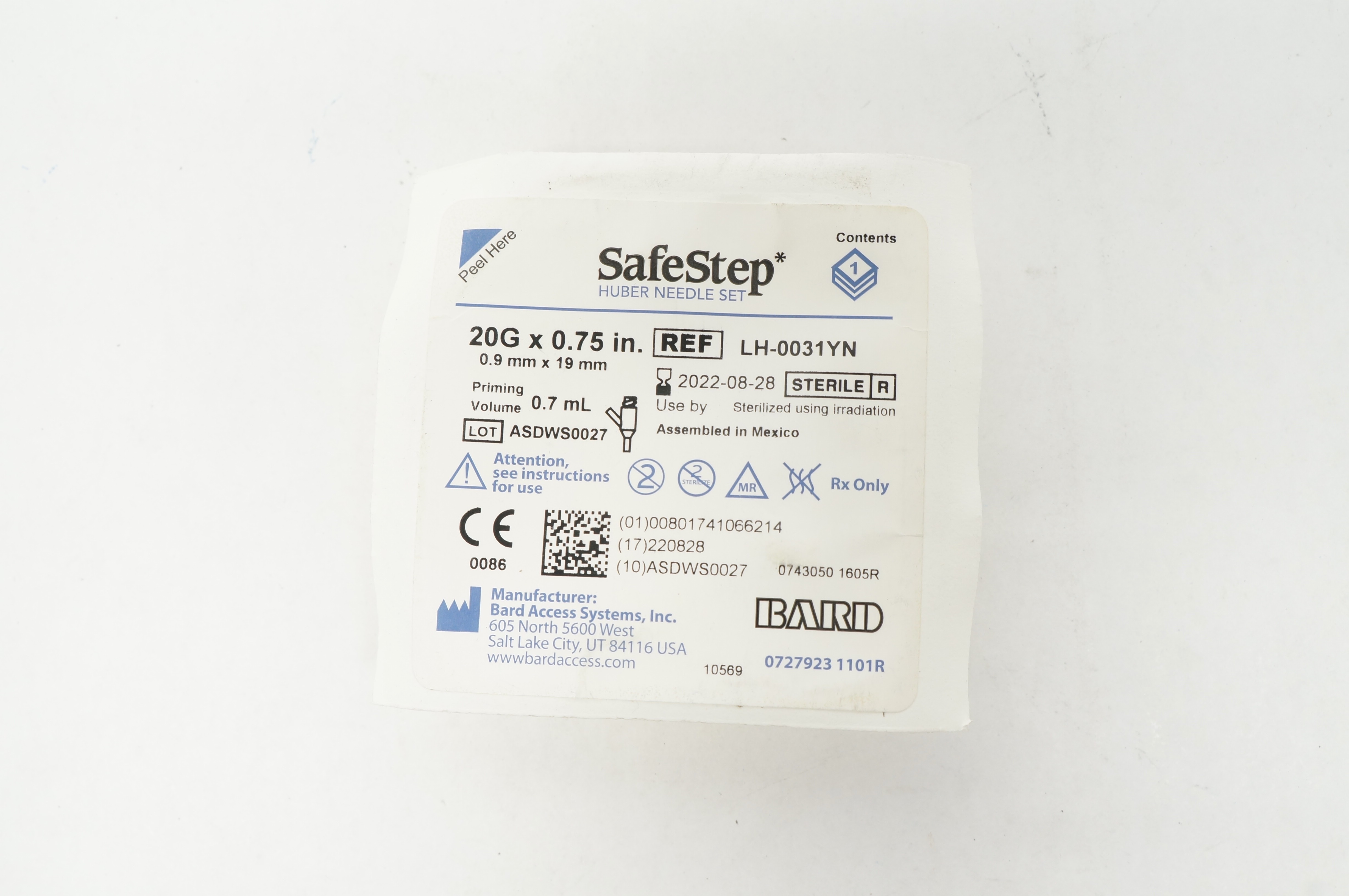 Bard LH-0031YN  SafeStep Huber Ndle. Set 20G x 0.75inch 0.7mL (x)