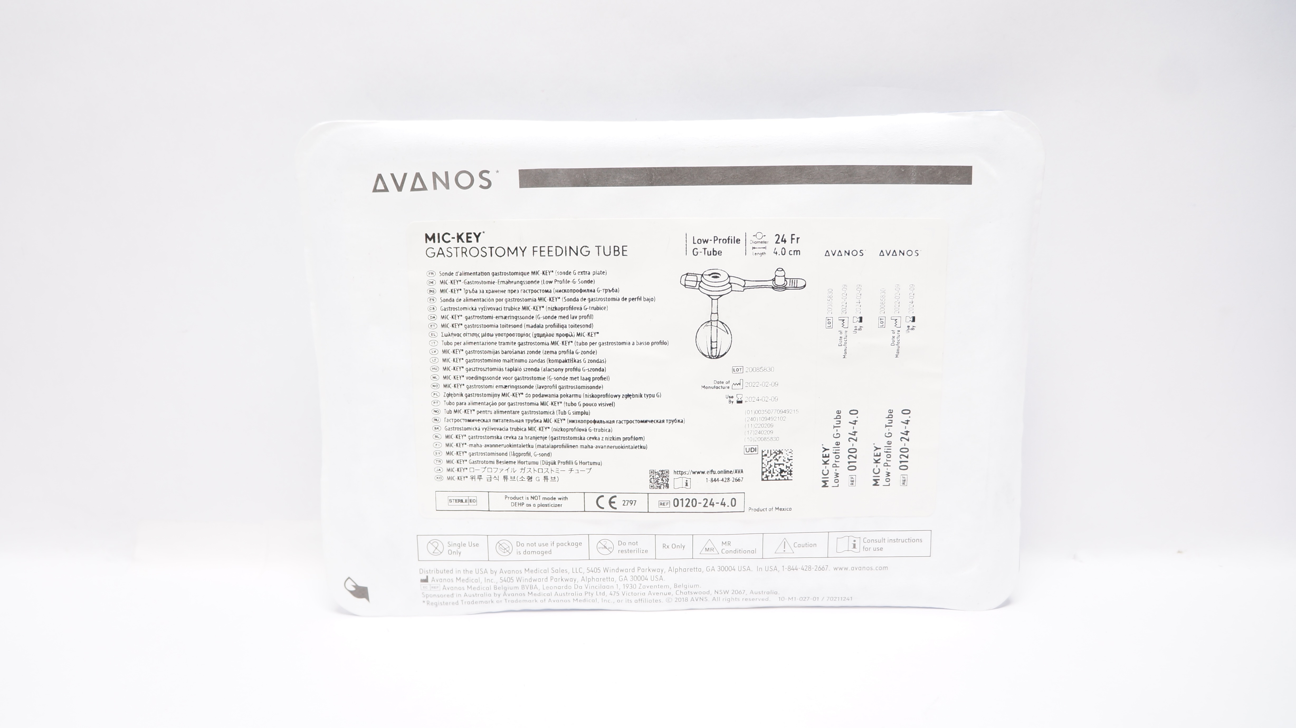 Avanos 0120-24-4.0 Mic-Key Gastrostomy Feeding Tube 24Fr
