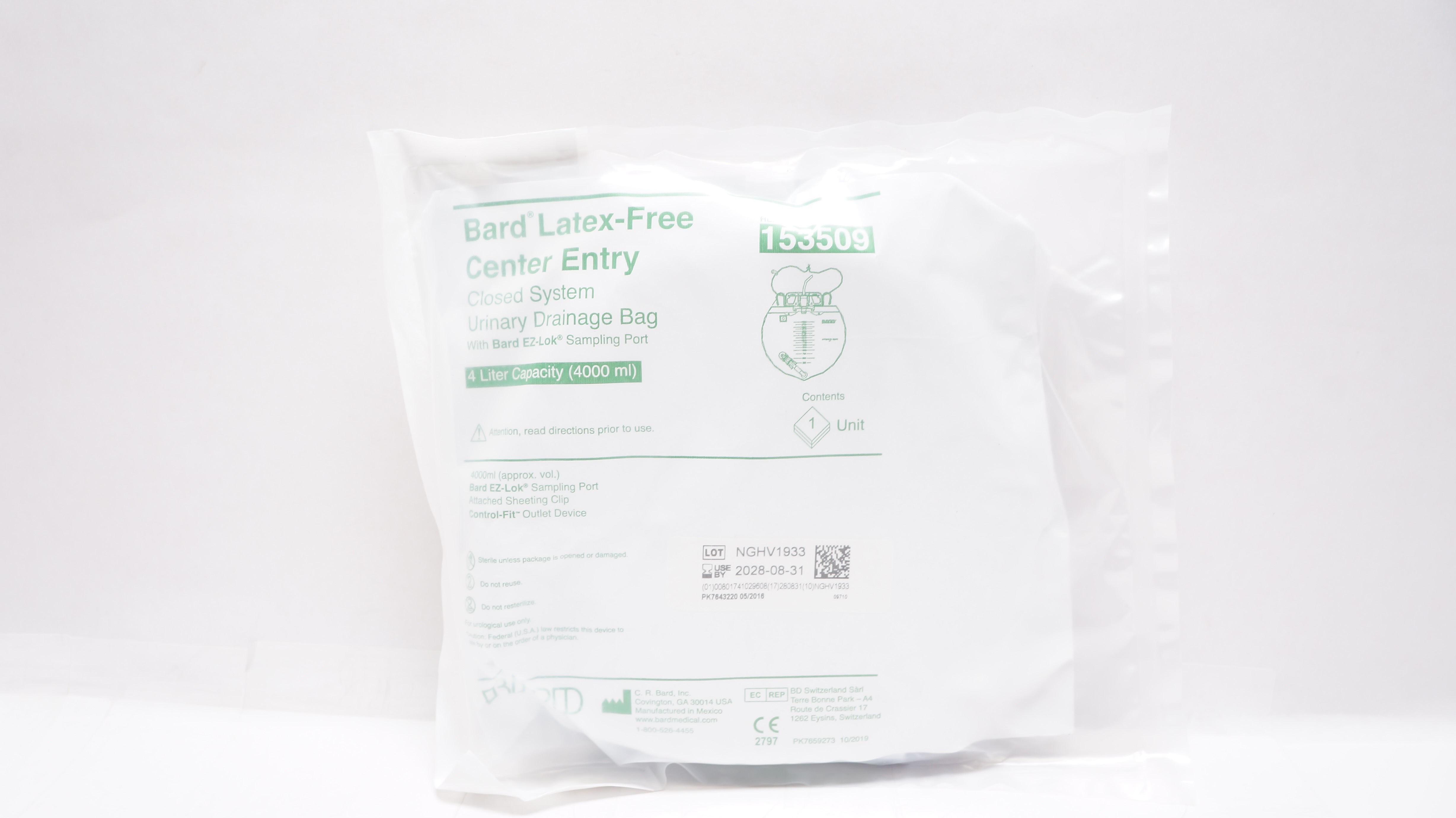 Bard 153509 Ceneter Entry Closed System Urinary Drainage Bag 4000 ml