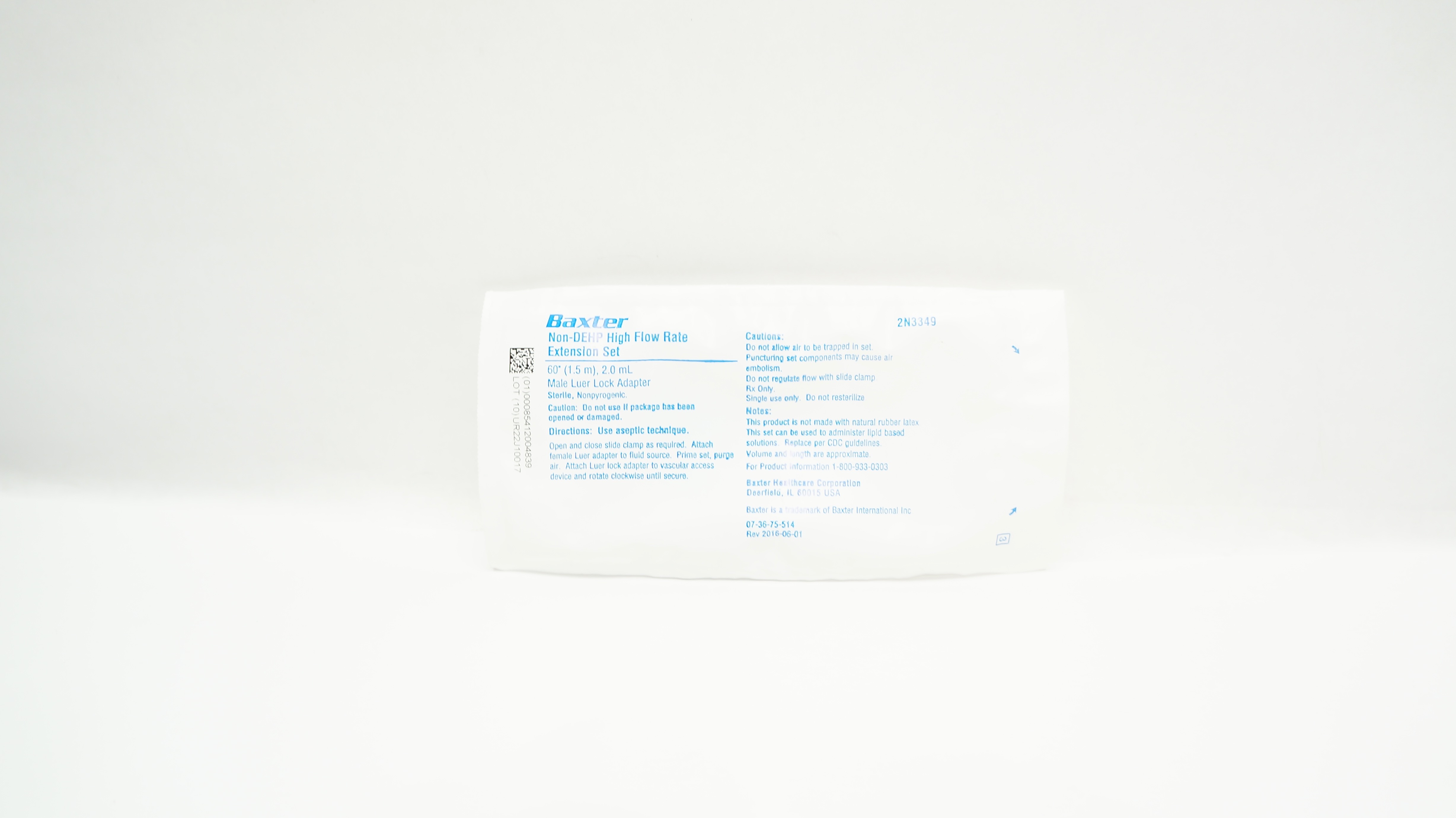 Baxter 2N3349 Non-DEHP High Flow Rate Extension Set 60inch x 2.0mL