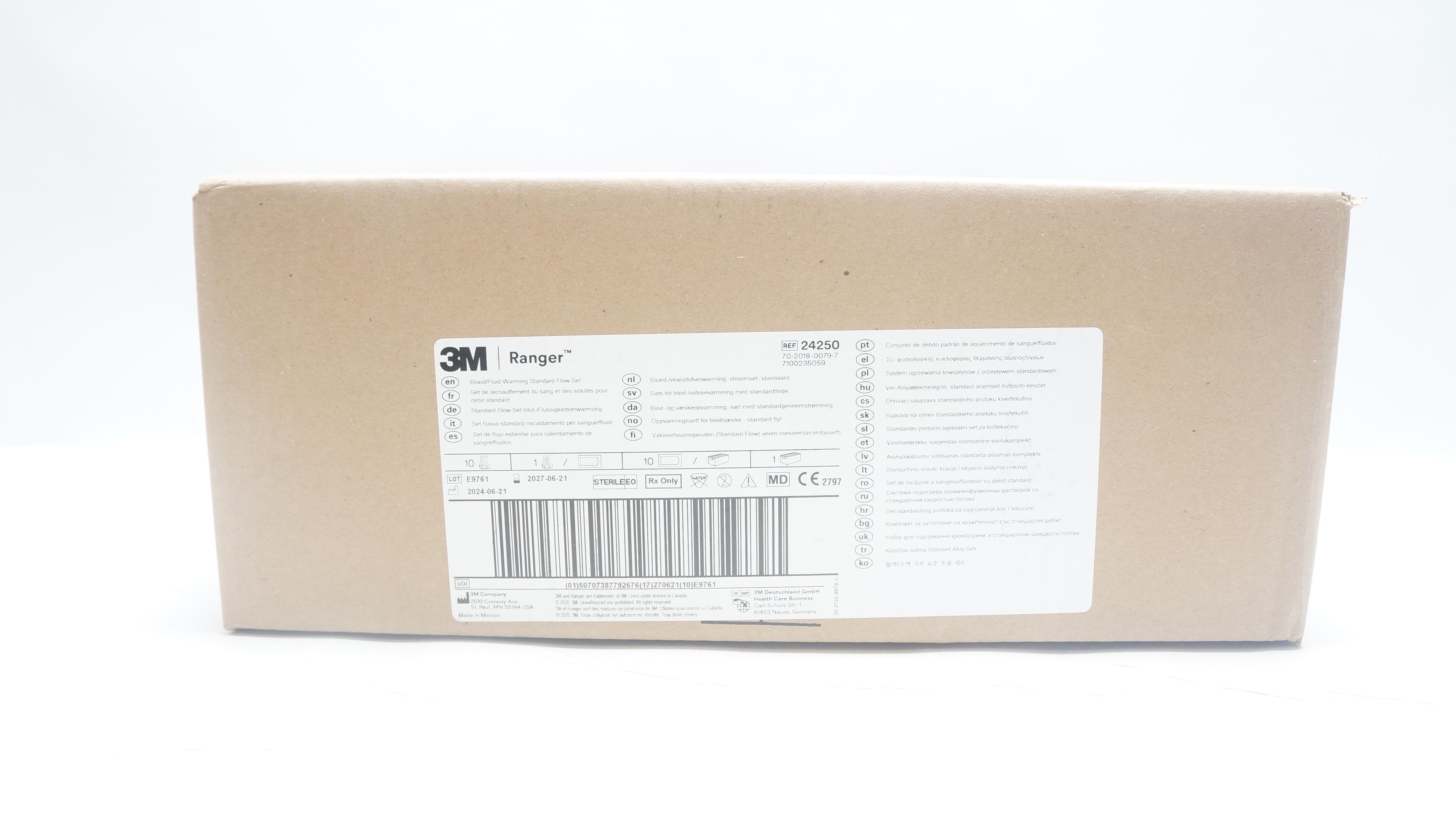 3M 24250 Ranger Standard Flow Blood/Fluid Warming Set - Case of 10