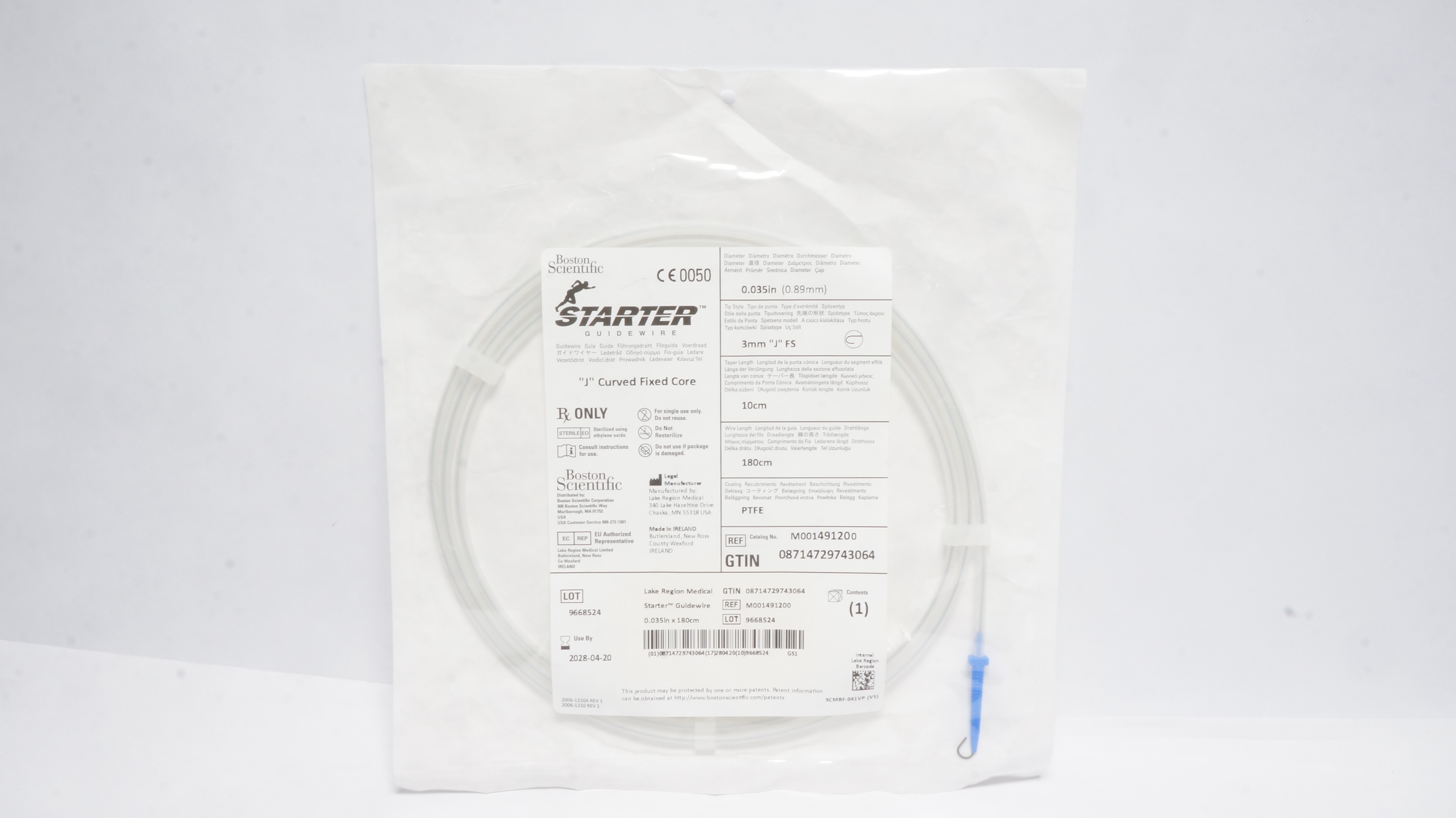 Boston Scientific 49120 Starter Guidewire "J" Curve Fixed Core 0.035In x 3mm