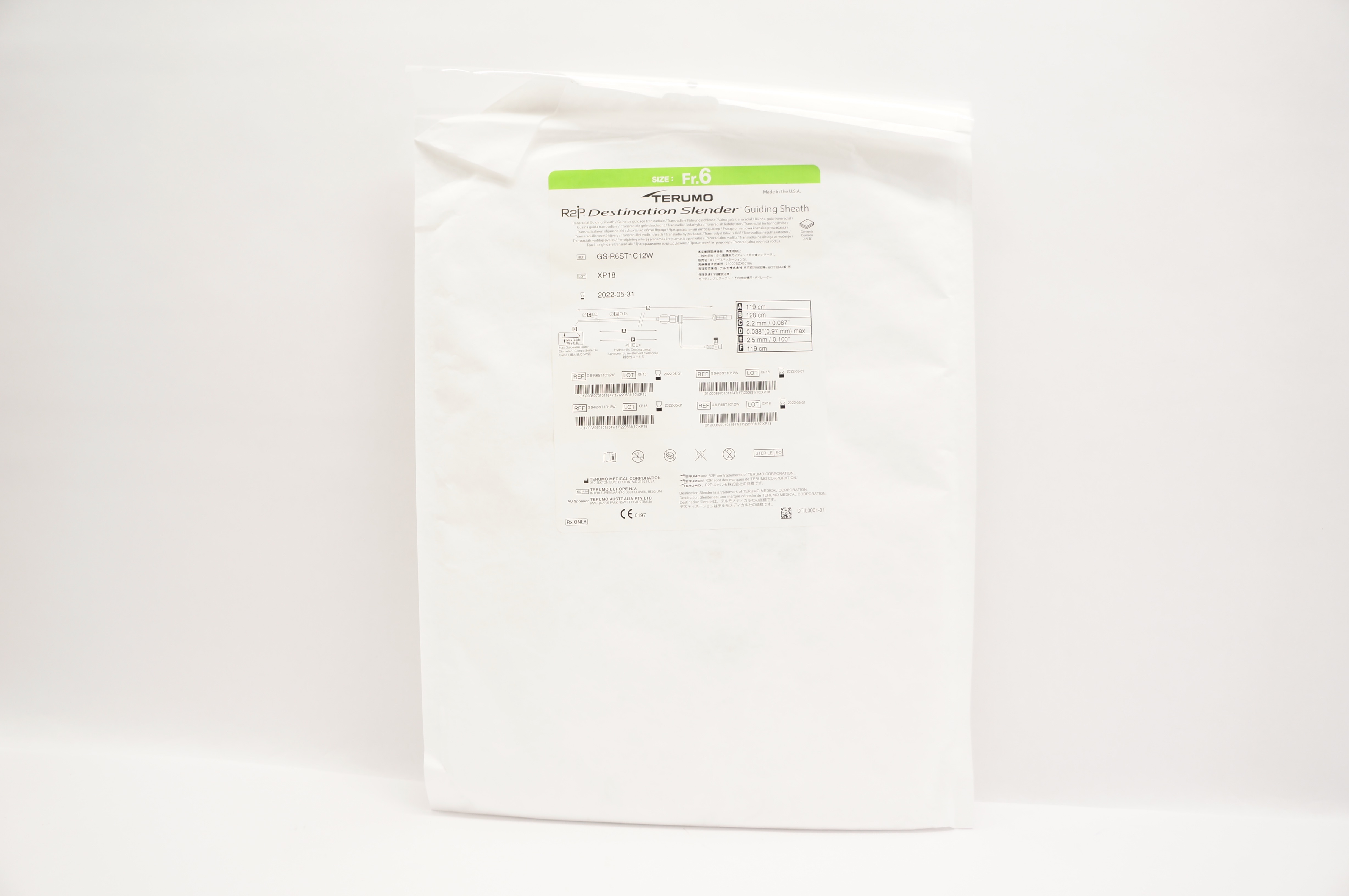 Terumo GS-R6ST1C12W Destination Slender Transradial Guiding Sheath 6Fr (x)