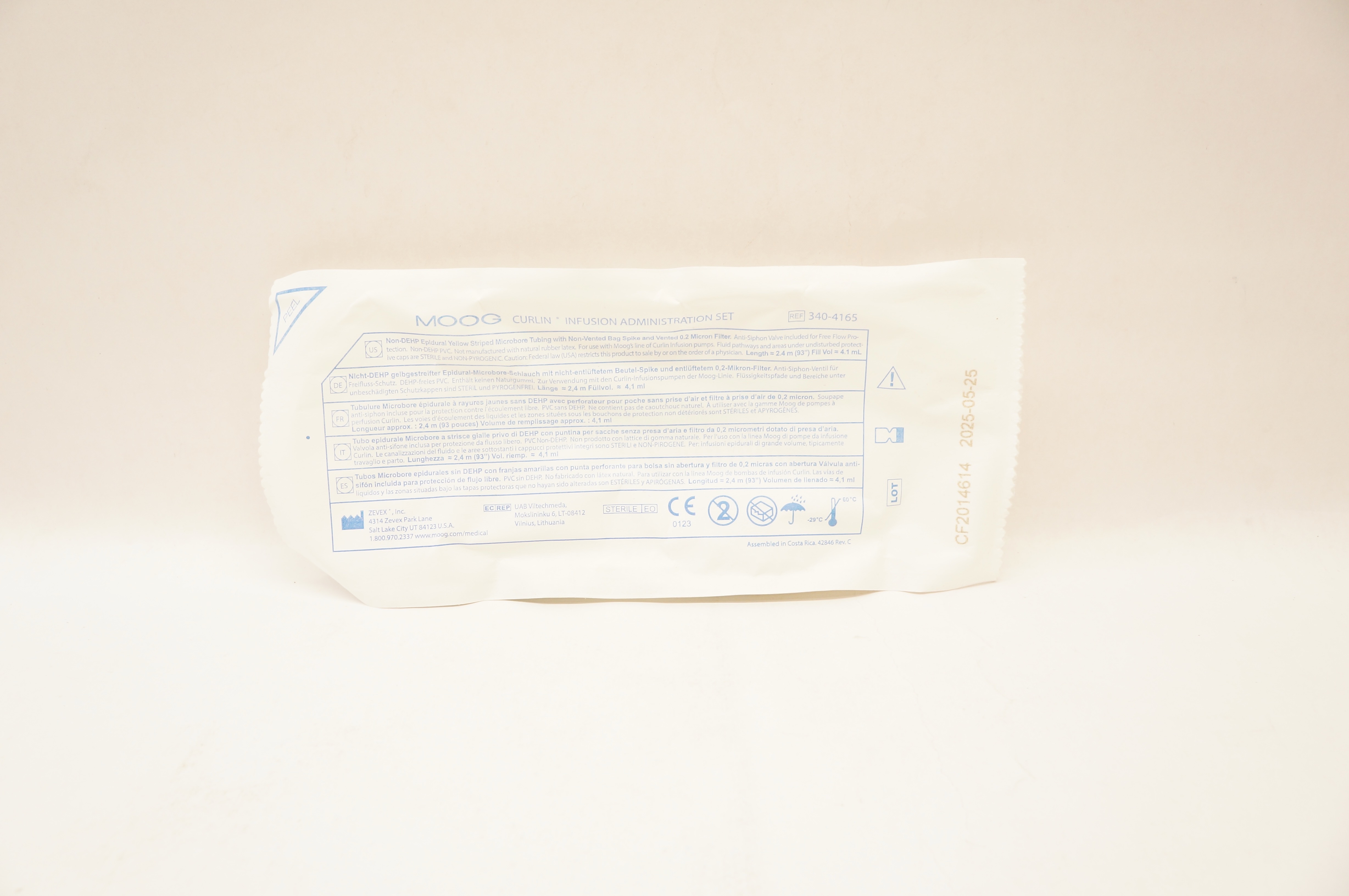 Zevex 340-4165 Moog Curlin Infusion Administration Set 93inch x 4.1mL (Approx.)