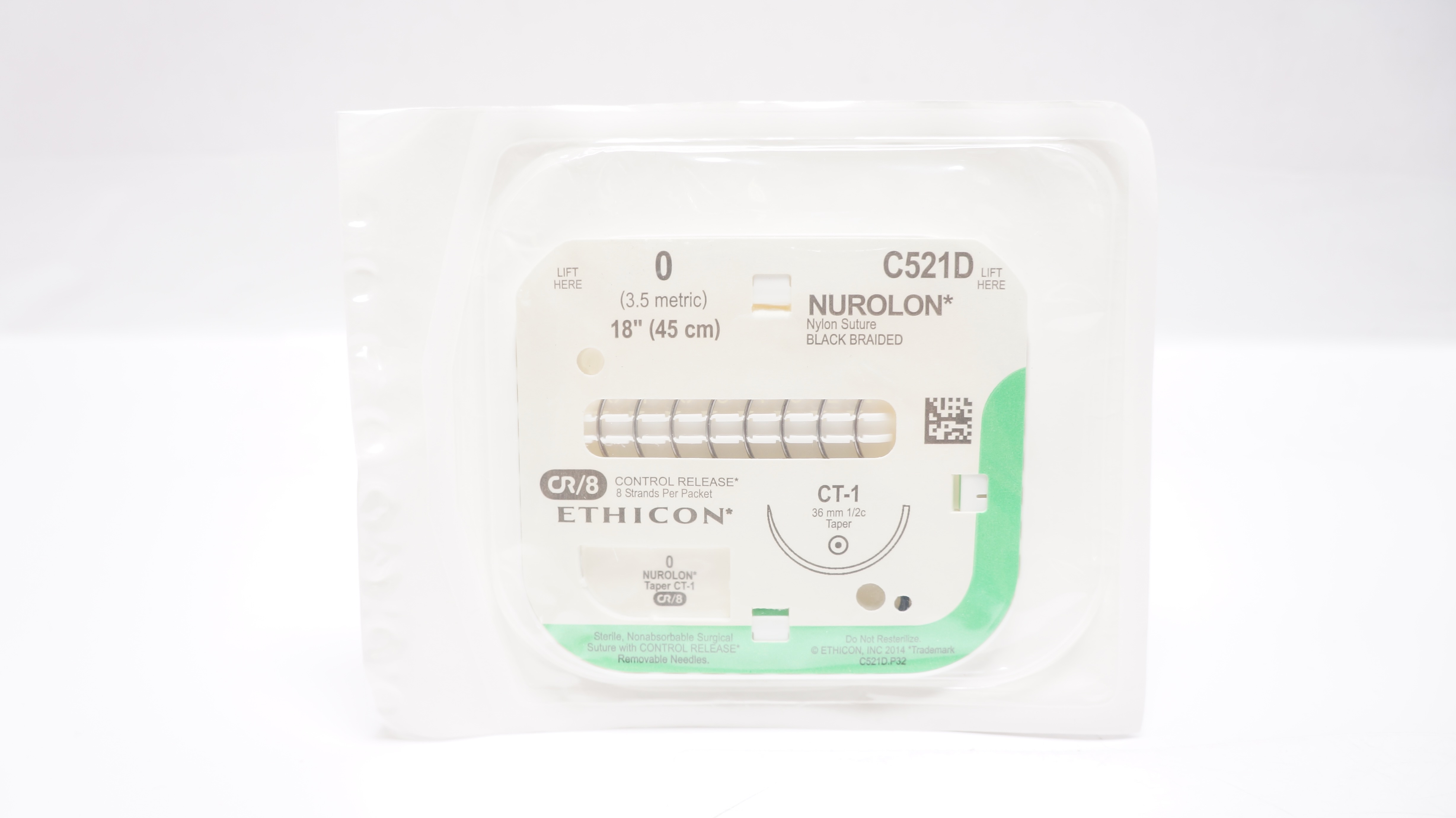 Ethicon C521D 0 Nurolon Nylon, CT-1, 36mm 1/2c Taper, 18inch