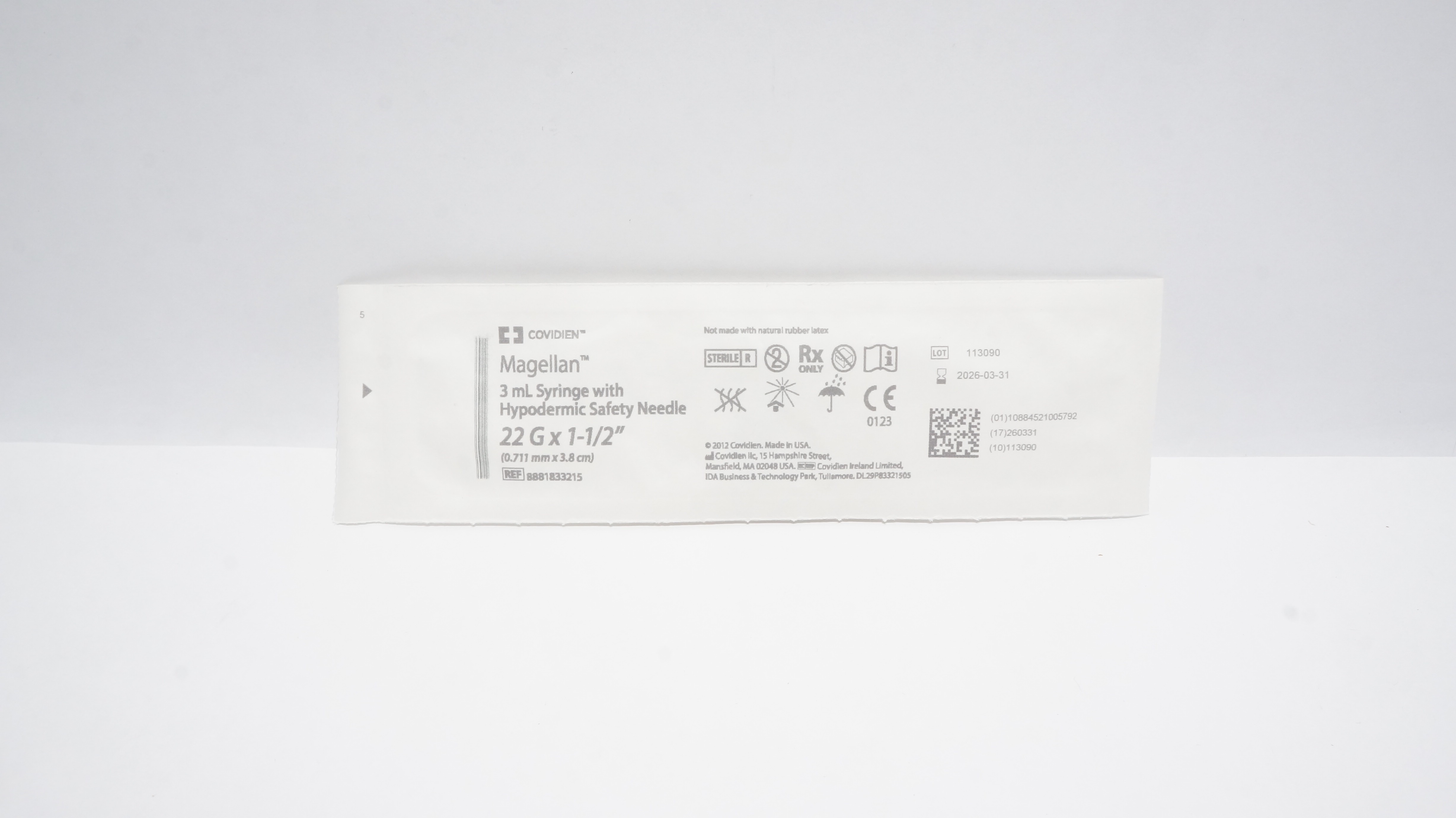 Covidien 8881833215 Magellan 3mL Syringe, Safety Ndle 22G x 1-1/2in