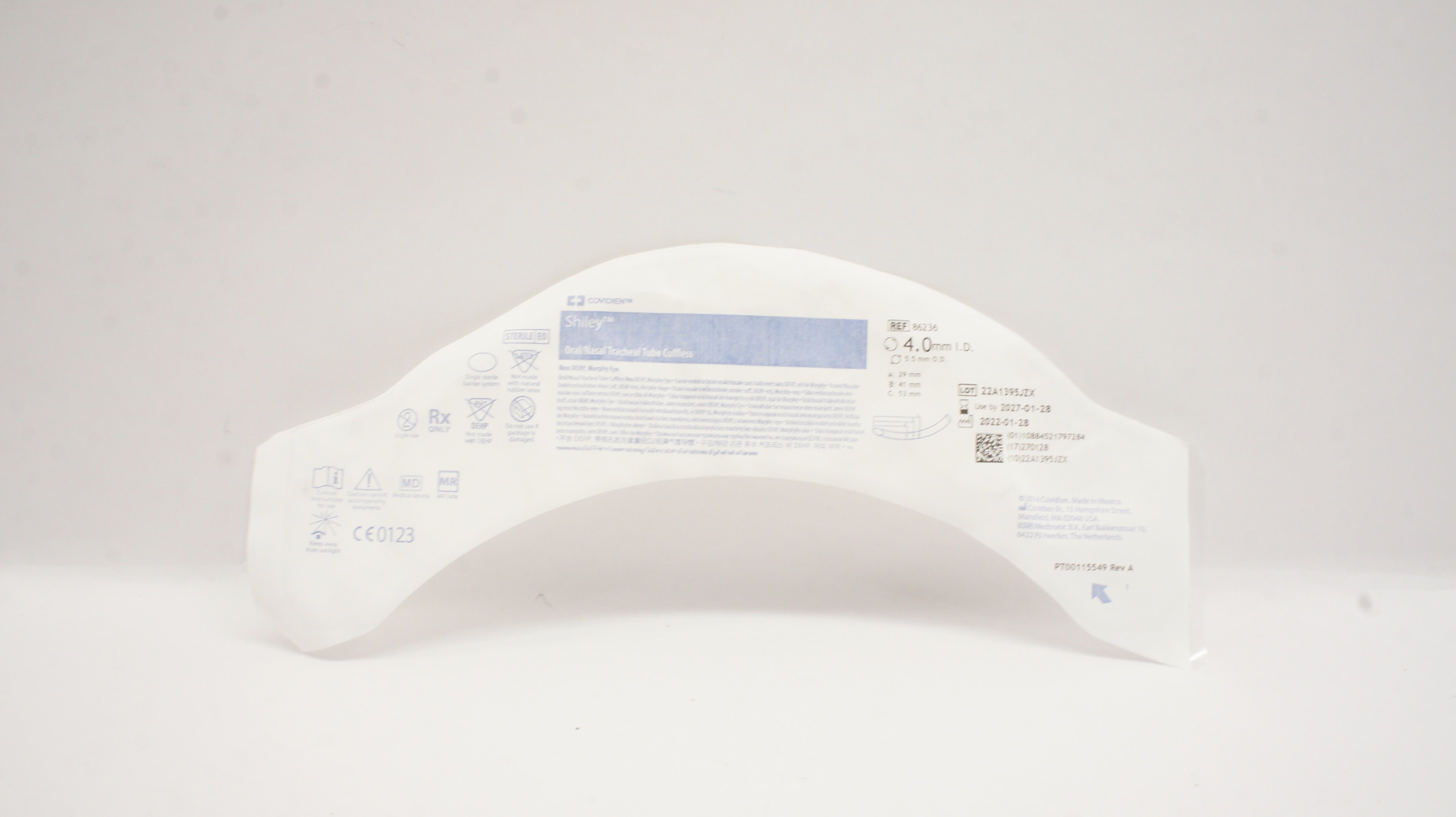 Covidien 86236 Shiley Oral/Nasal Tracheal Tube Cuffless 4.0m ID x 5.5mm OD