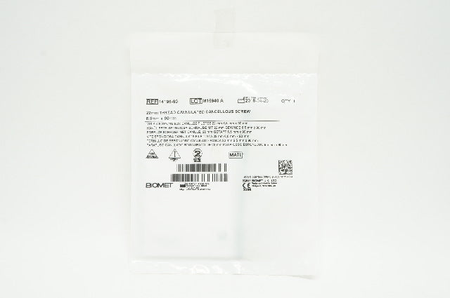 Biomet 14196-90 22mm Thread Cannulated Cancellous Screw 6.5mm x 90mm