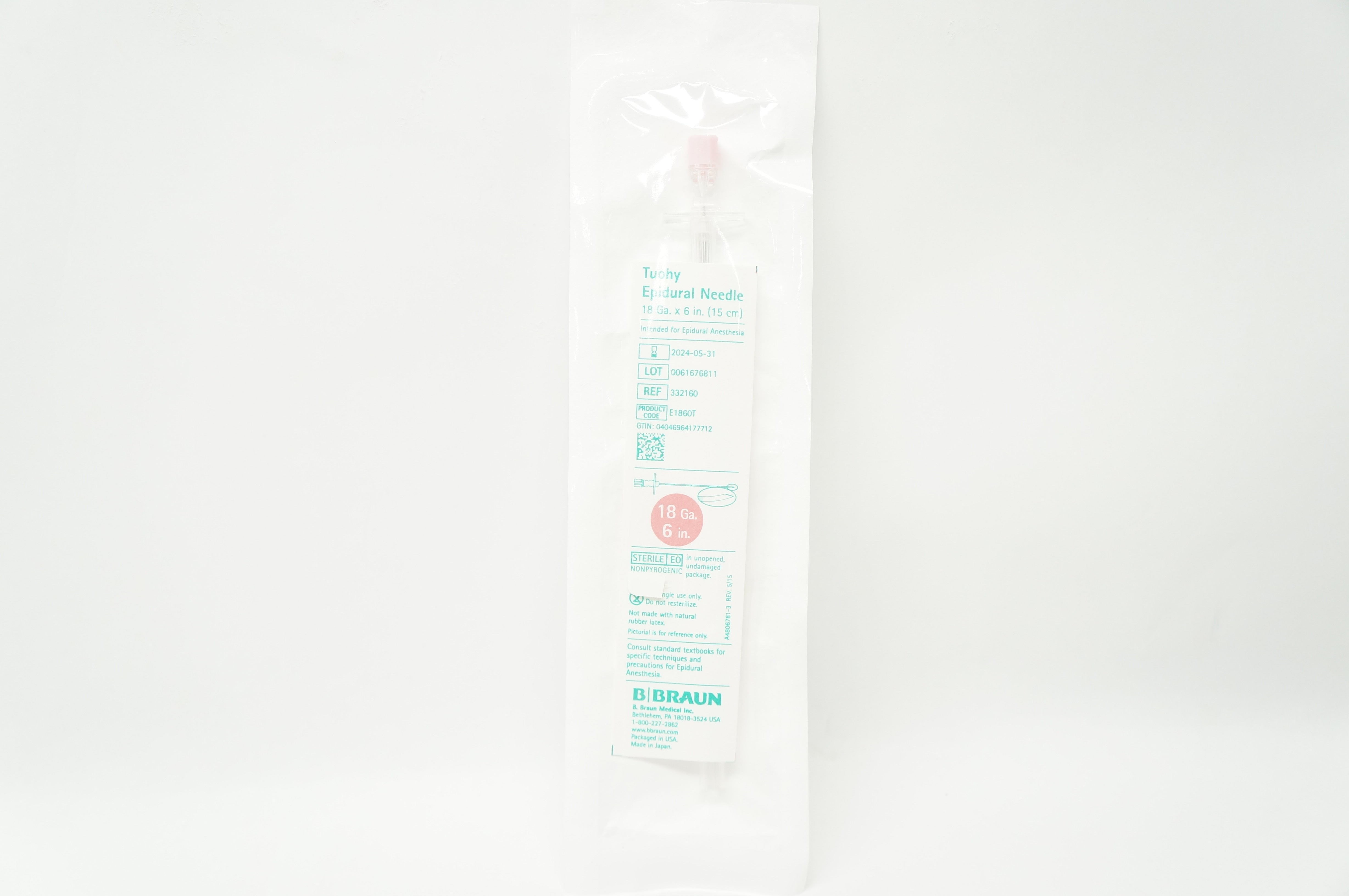 Braun 332160 Tuohy Epidural Ndle 18Ga x 6inch