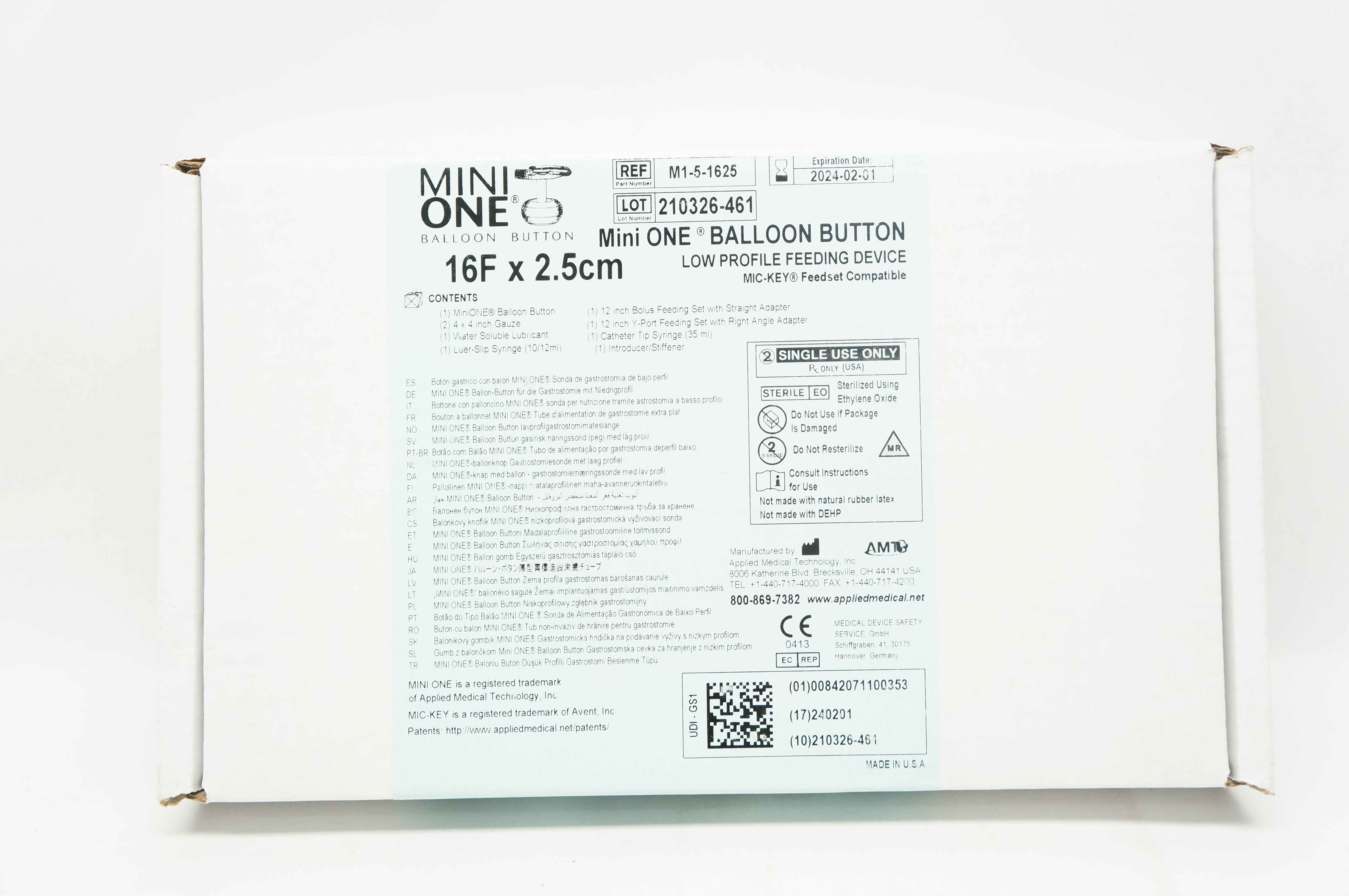 Applied Medical M1-5-1625 Mini One Balloon Button Feeding Device 16F x 5.5cm